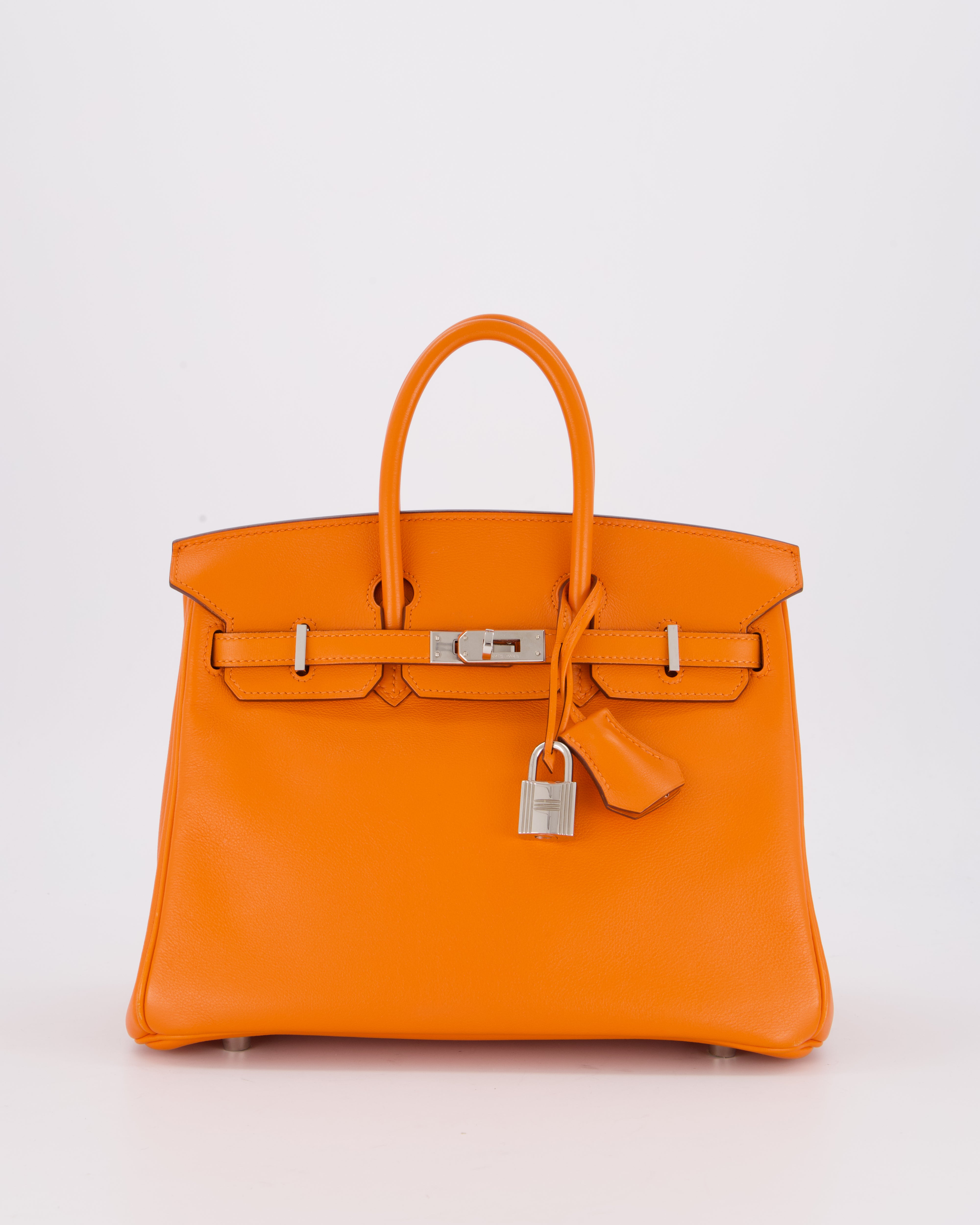 Hermès Birkin 25 Retourne Bag in Orange Swift Leather with Palladium Hardware