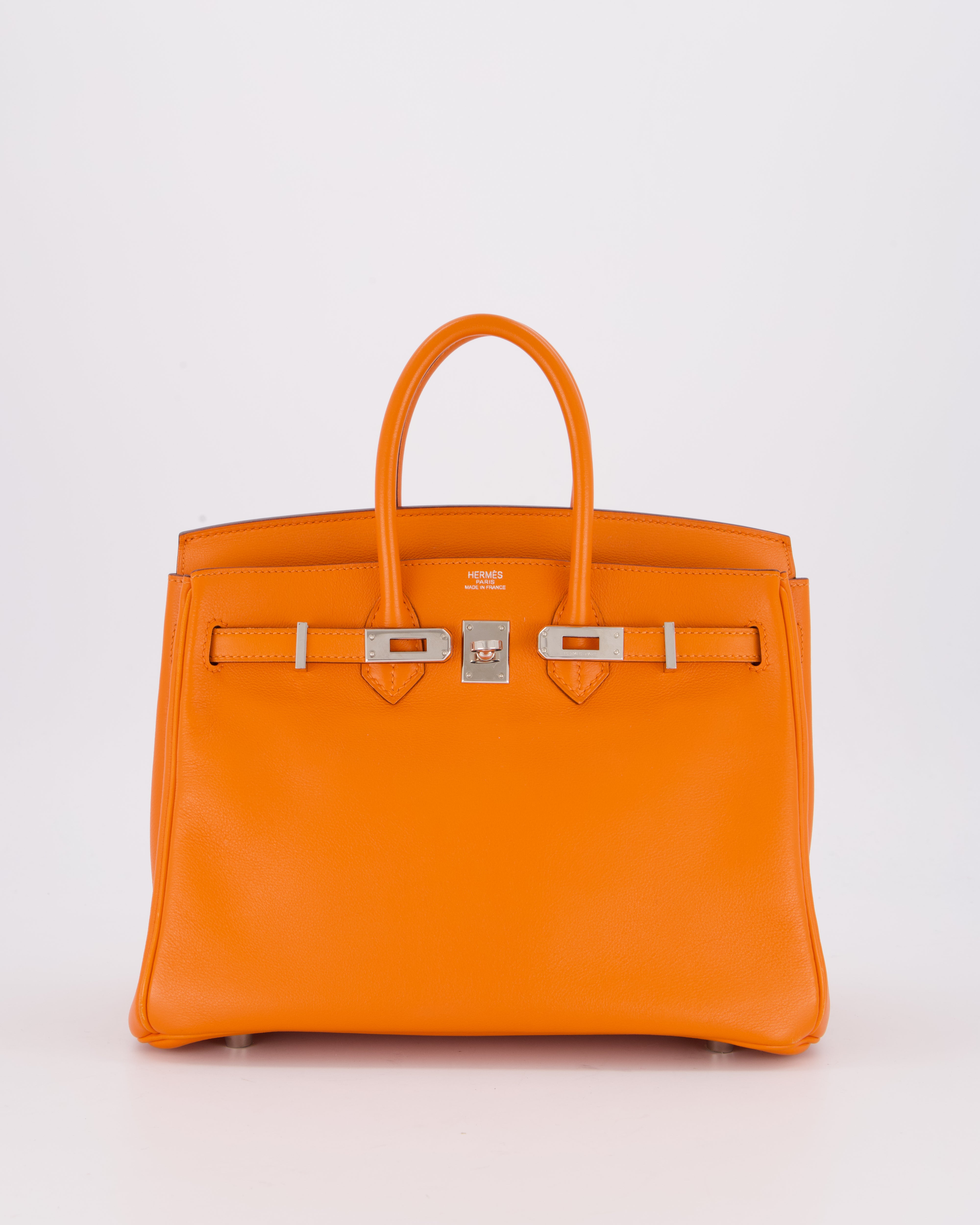 Hermès Birkin 25 Retourne Bag in Orange Swift Leather with Palladium Hardware