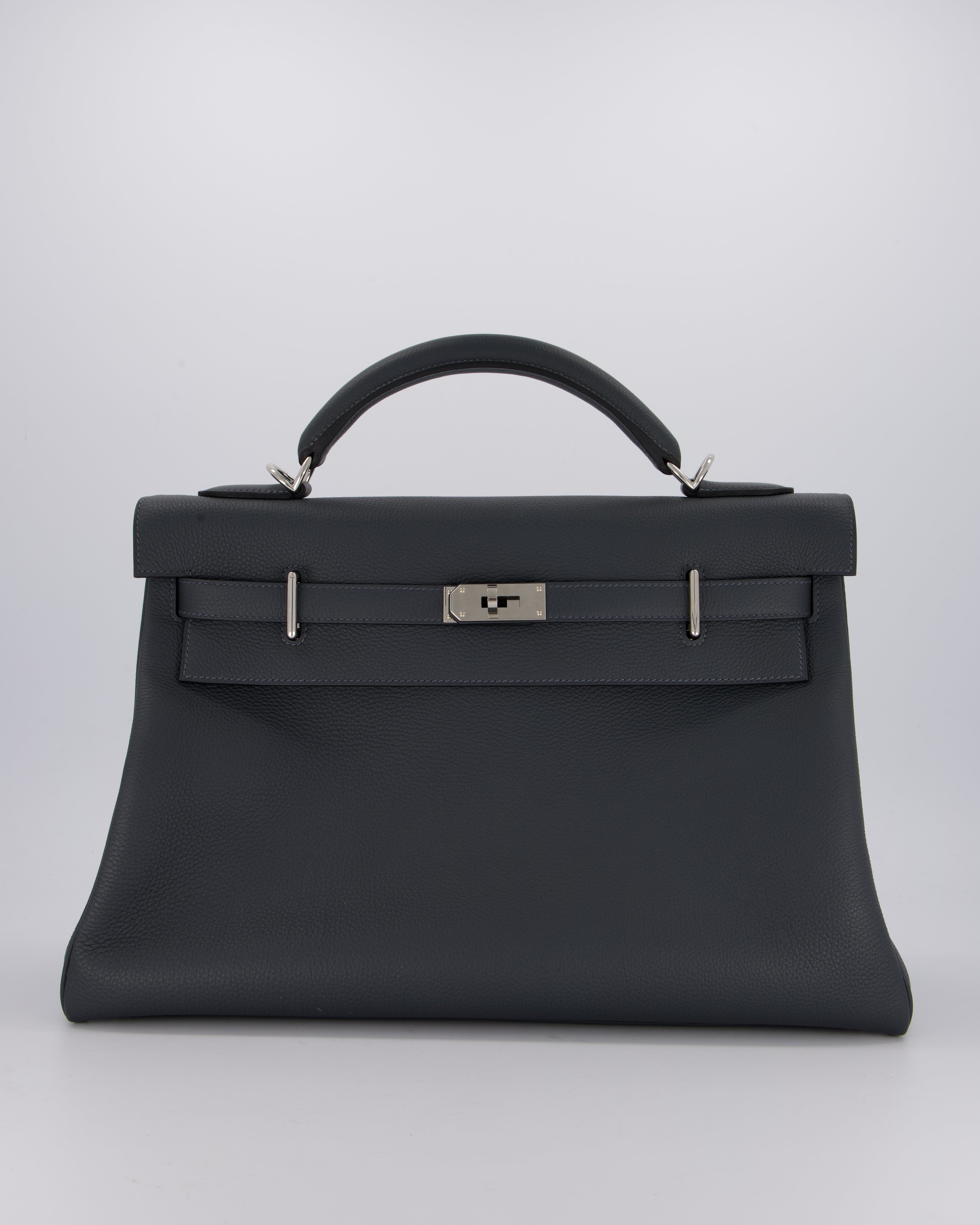 *RARE* Hermès Kelly 42 Maxi Retourne Bag in Gris Misty Togo Leather with Palladium Hardware