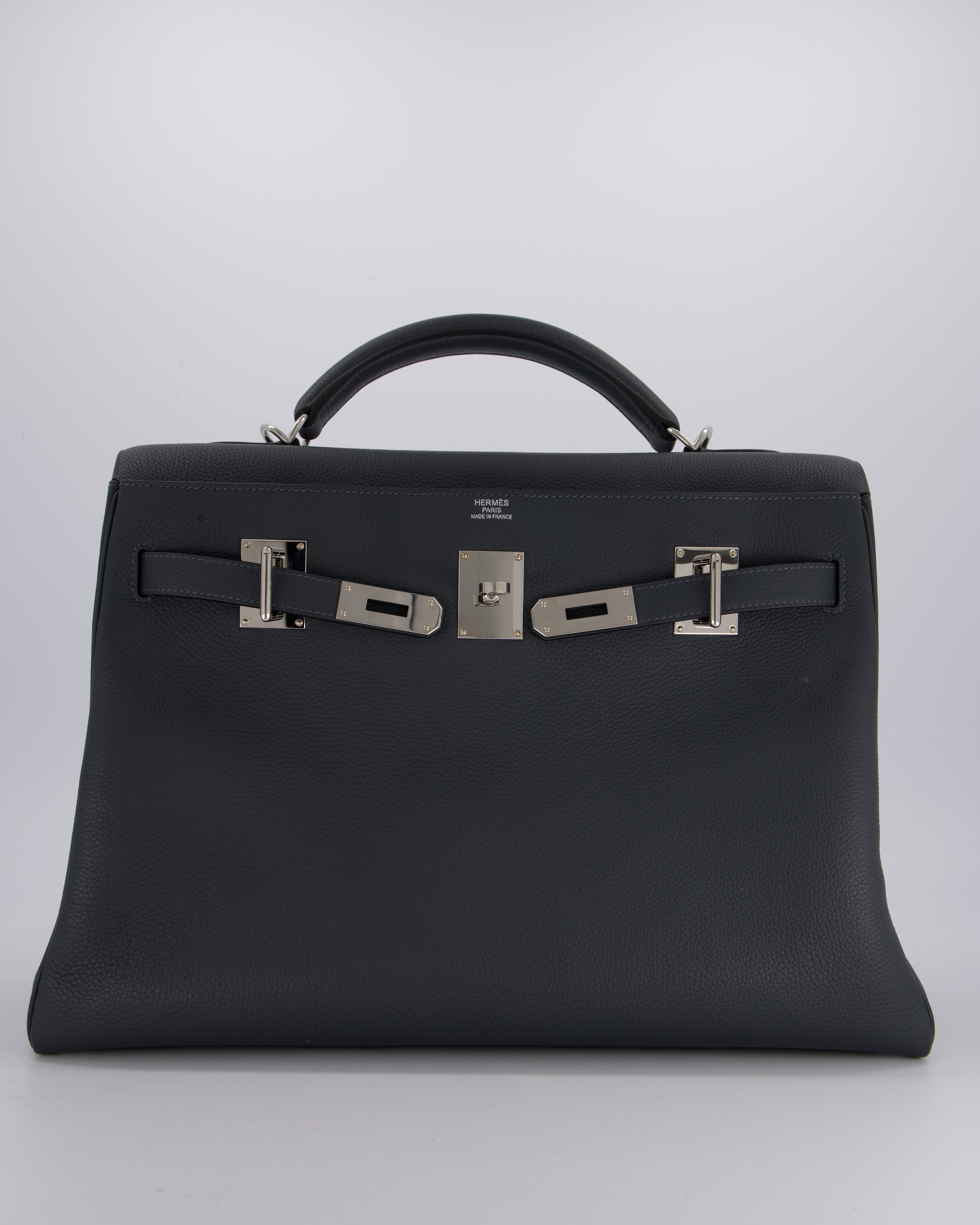 *RARE* Hermès Kelly 42 Maxi Retourne Bag in Gris Misty Togo Leather with Palladium Hardware