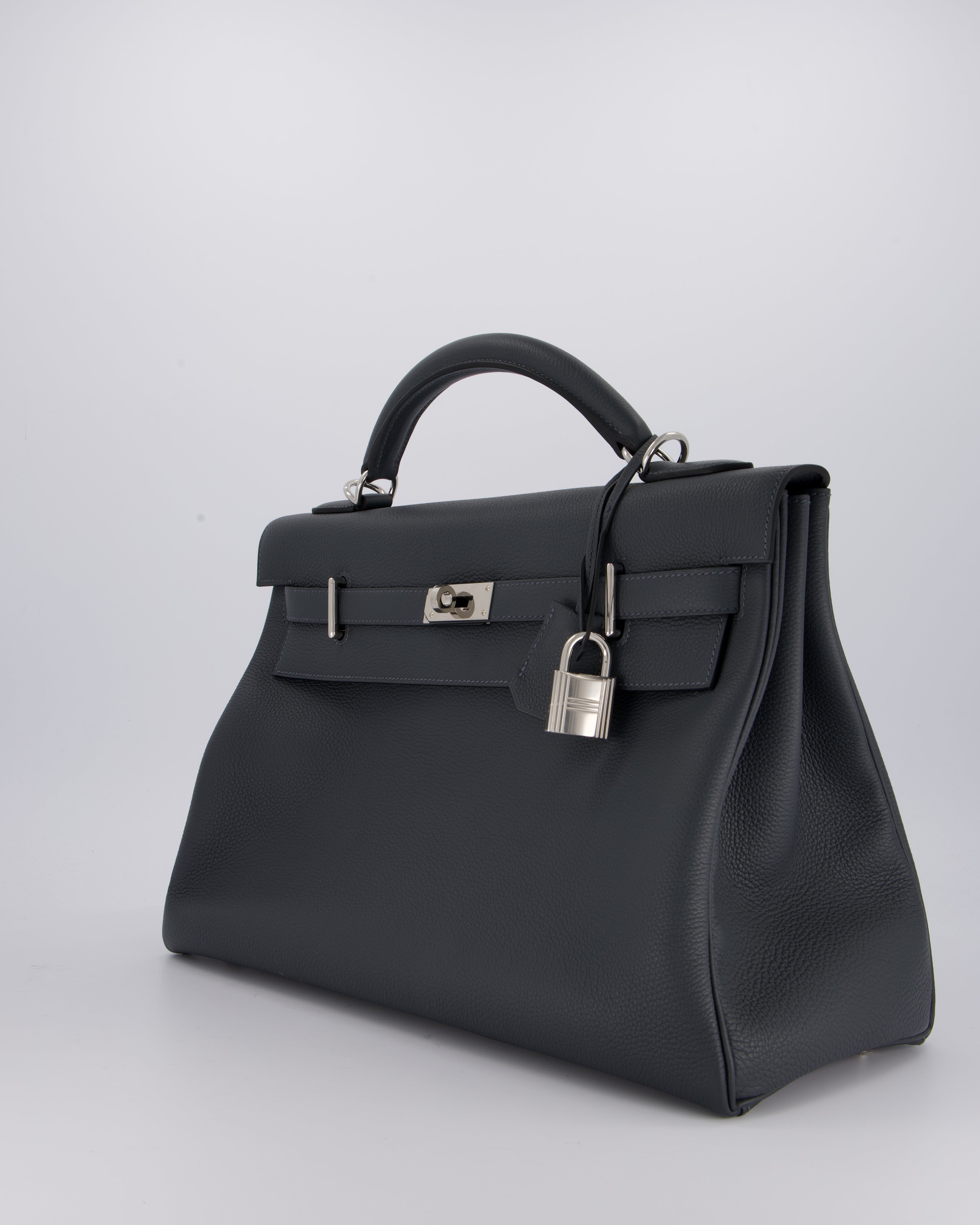 *RARE* Hermès Kelly 42 Maxi Retourne Bag in Gris Misty Togo Leather with Palladium Hardware