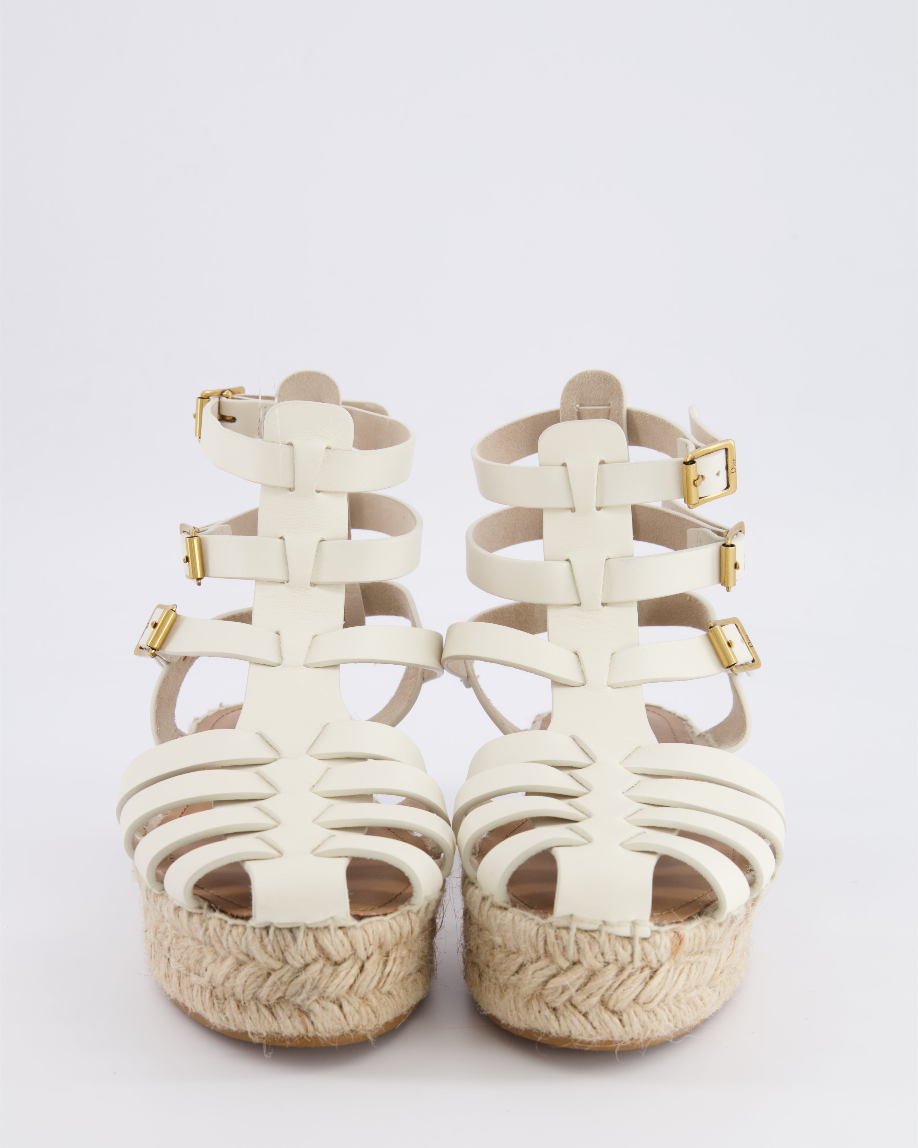 Christian Dior White Leather Dioriviera Marine Espadrilles Shoes with Gold CD Logo Size EU 37