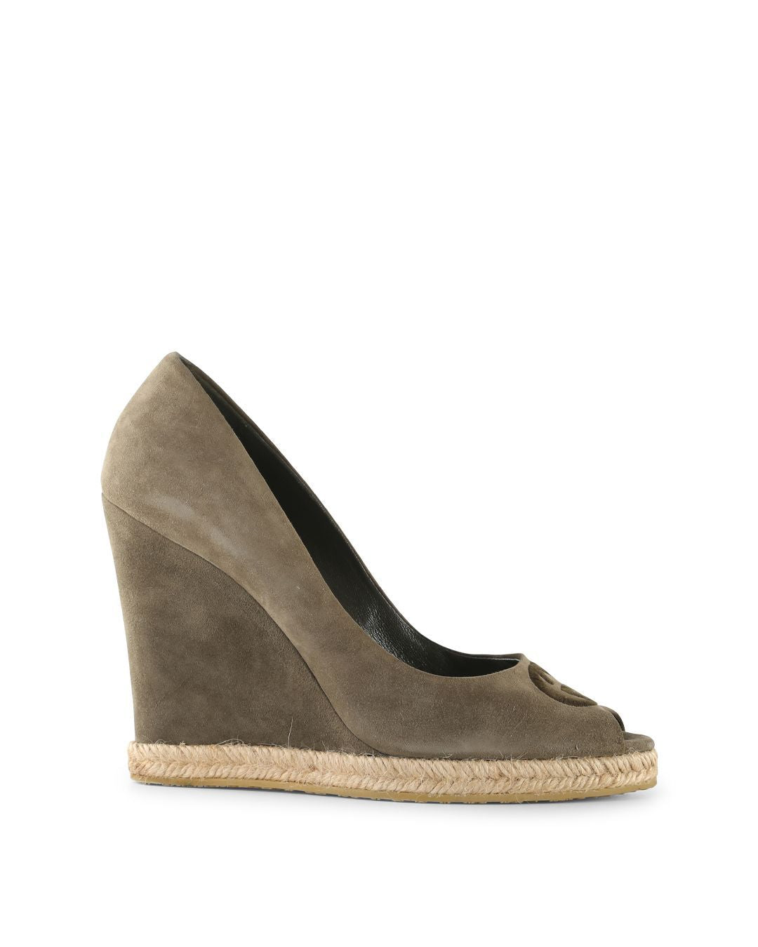 Women's Gucci Olive Suede Peep Toe Wedge Pumps