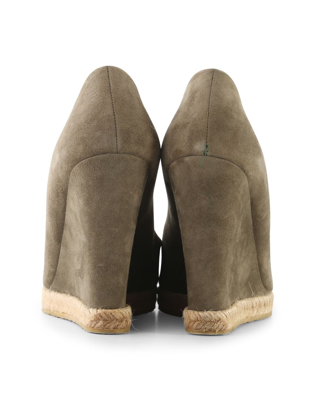Women's Gucci Olive Suede Peep Toe Wedge Pumps