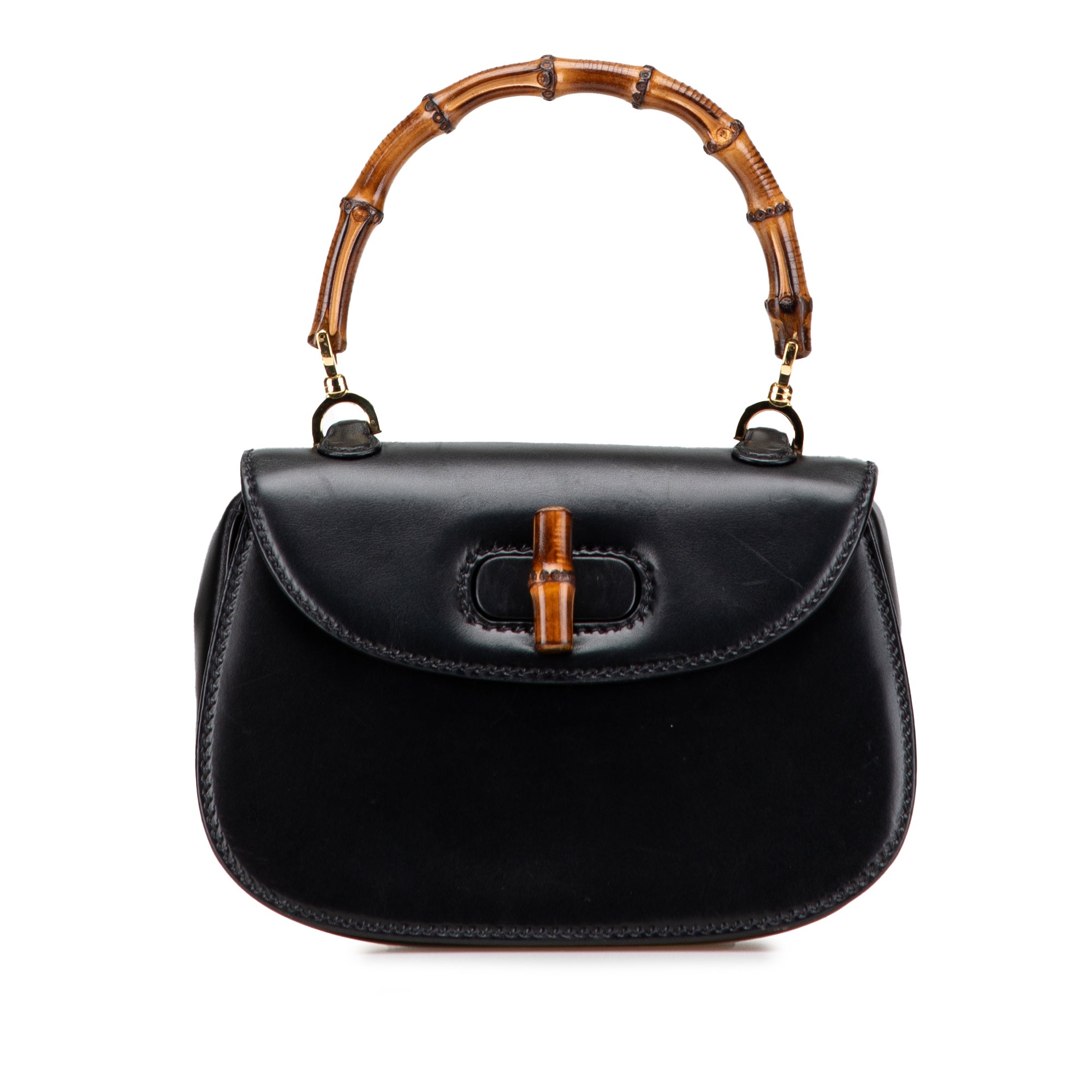 Vintage Convertible Bamboo Top Handle Bag Leather Small