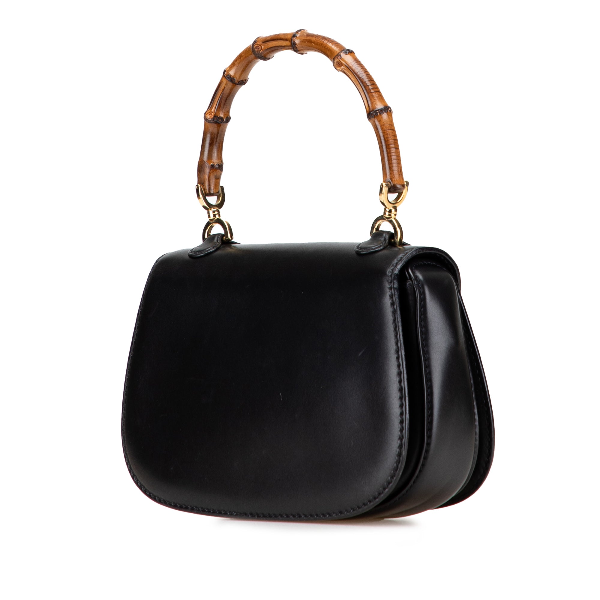 Vintage Convertible Bamboo Top Handle Bag Leather Small