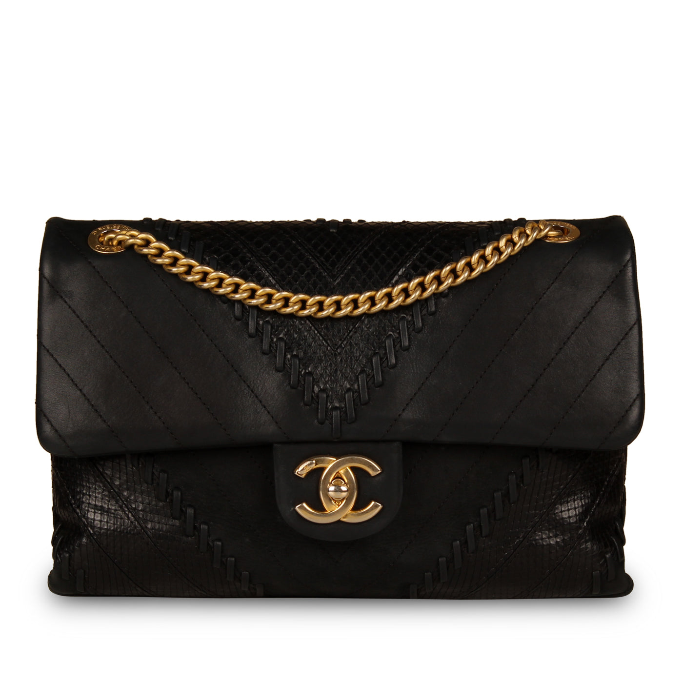 Mixed Leather and Python Flap Bag