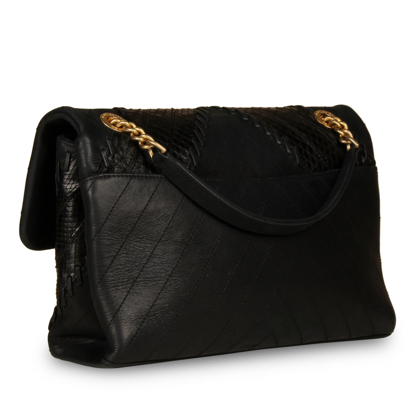 Mixed Leather and Python Flap Bag