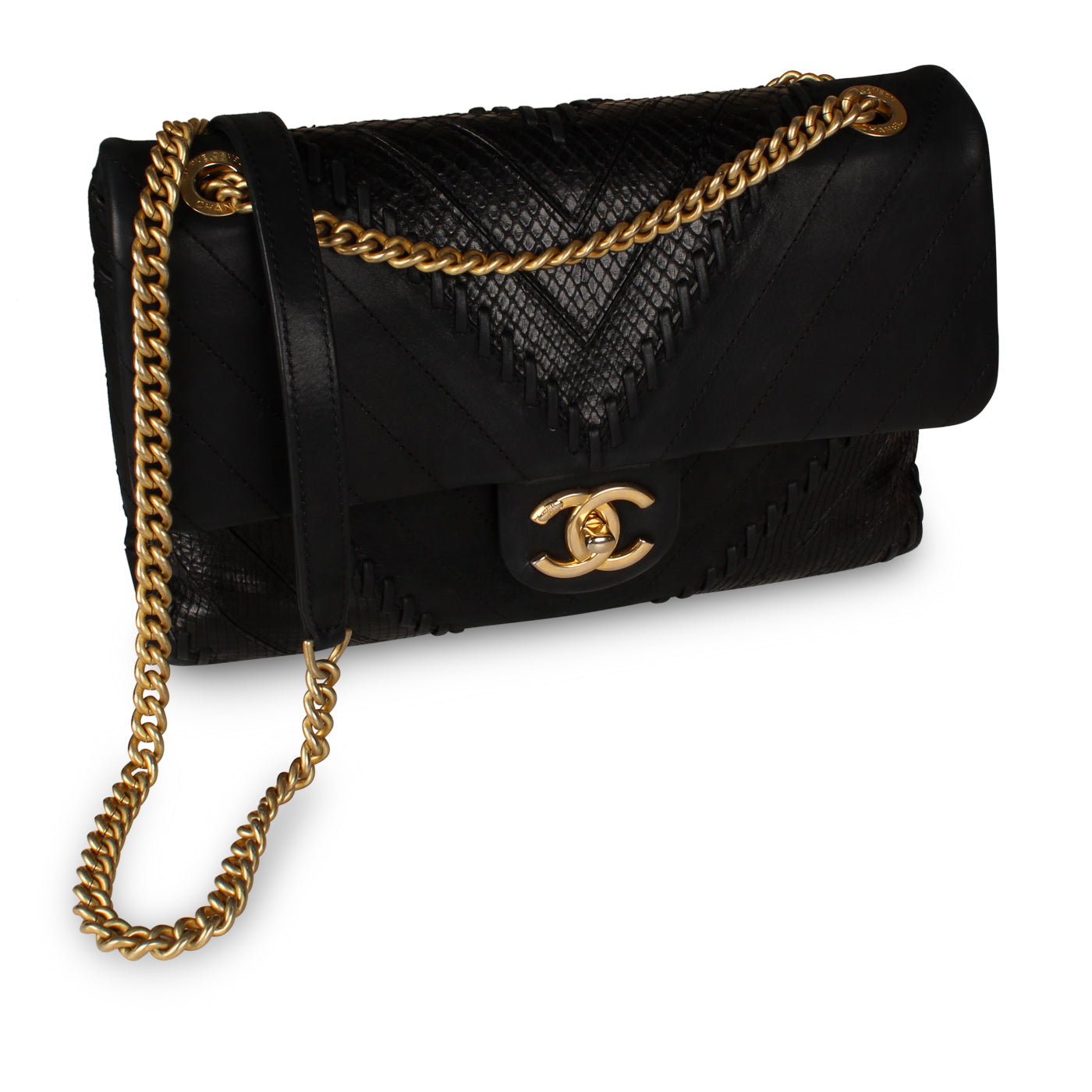 Mixed Leather and Python Flap Bag