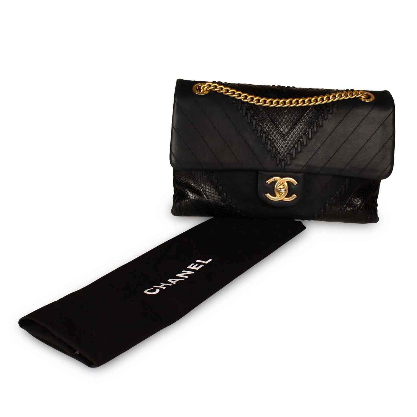 Mixed Leather and Python Flap Bag