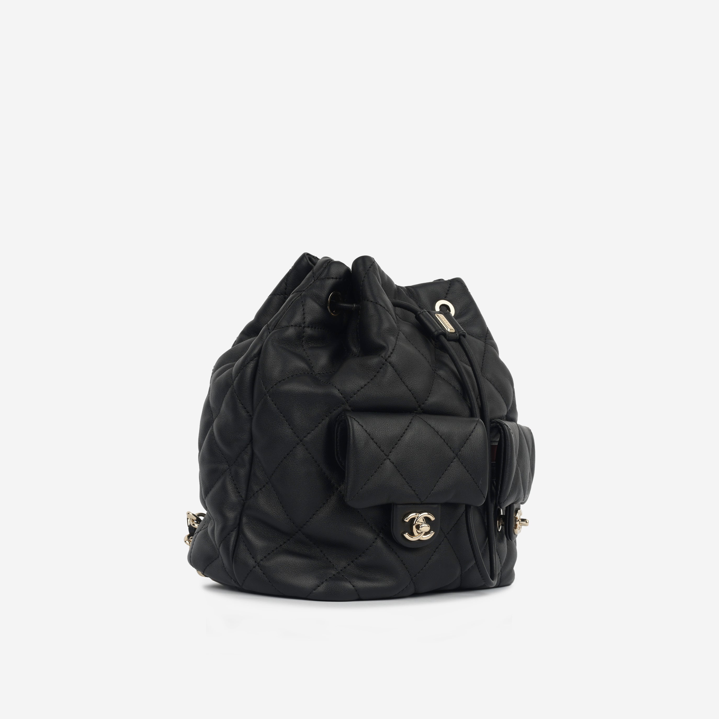 Chanel Small Duma Bucket Backpack - Black Lambskin | Champagne Gold Hardware