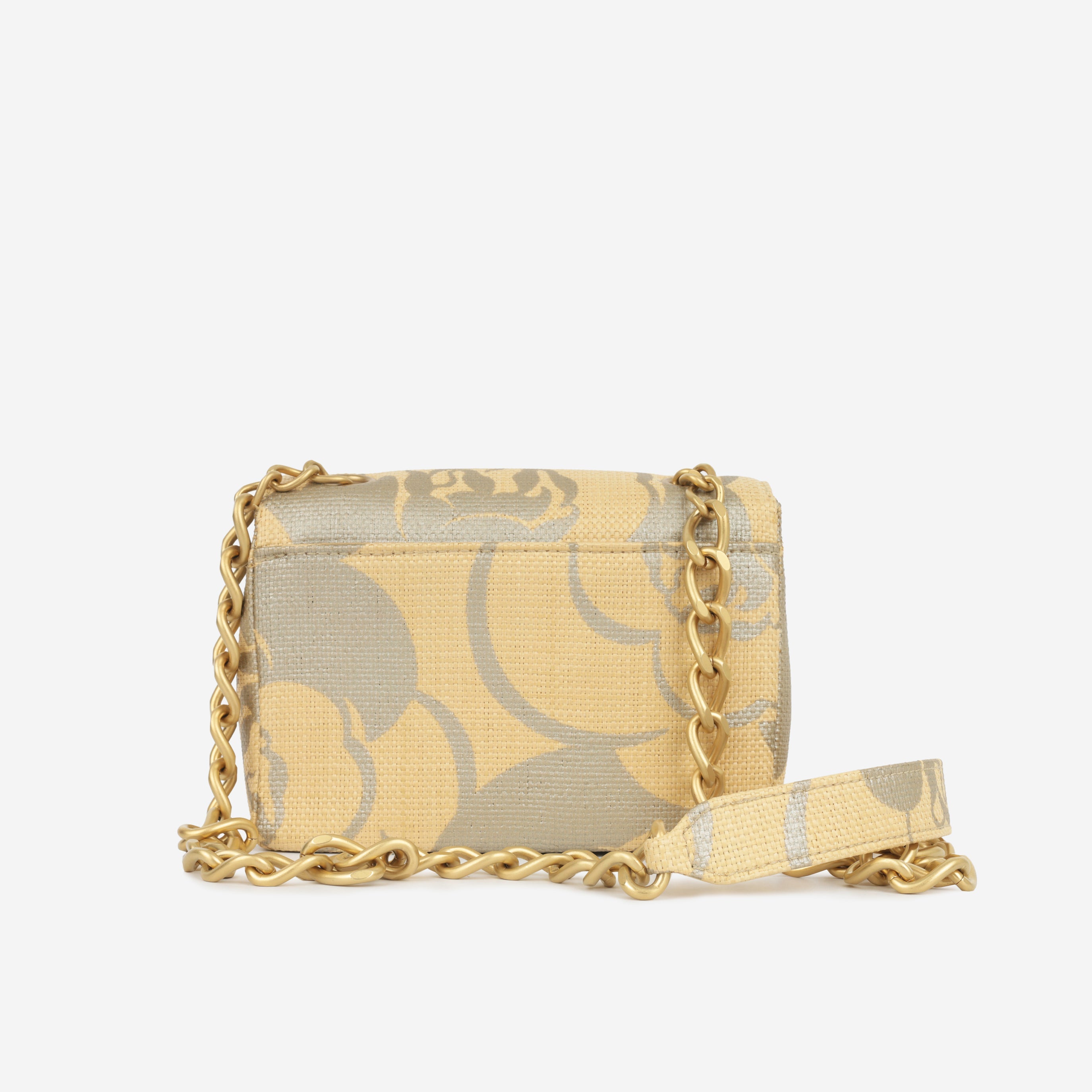Vintage Mini Square - Beige Camellia Raffia | Antique Gold Hardware