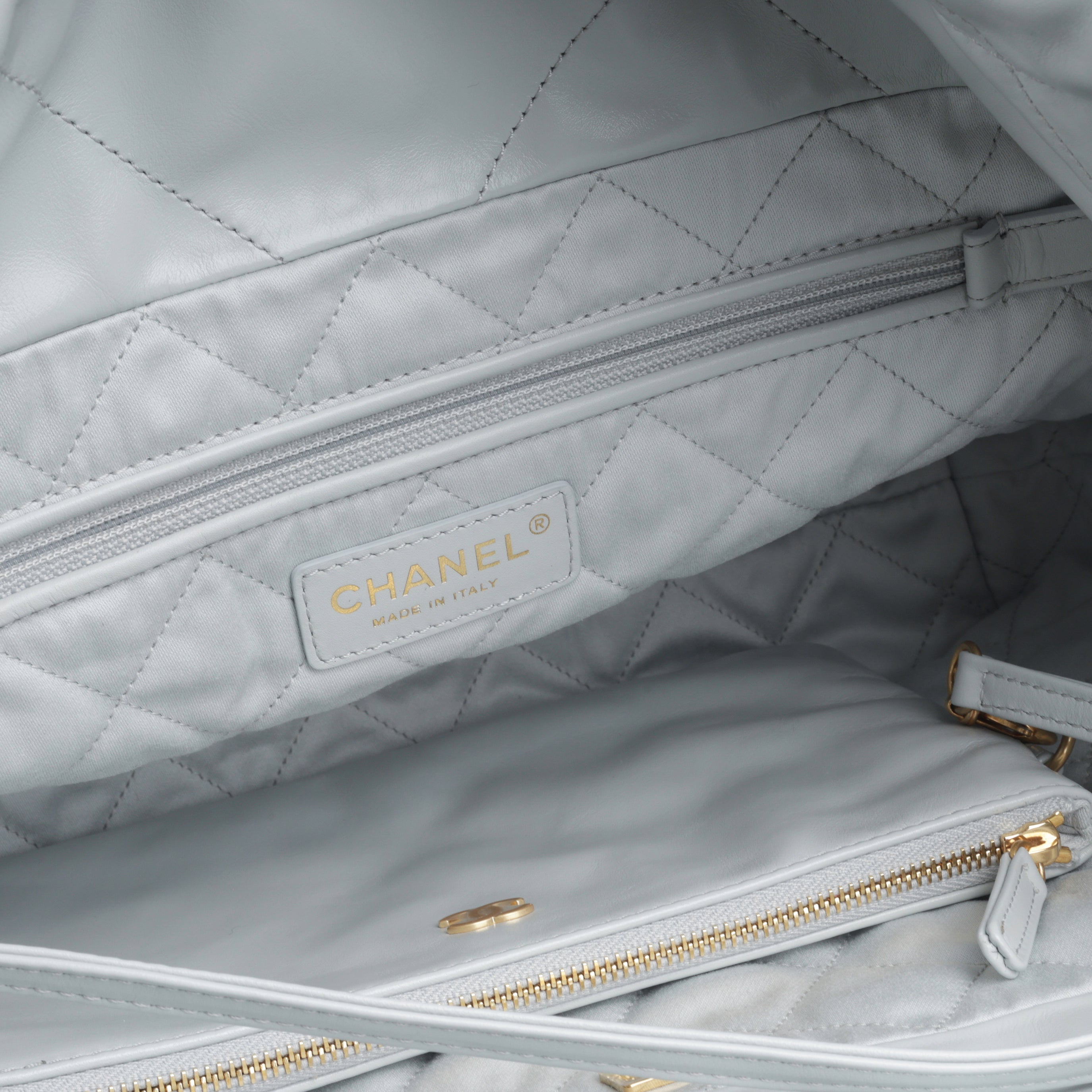 Chanel Small 22 Tote - Light Blue Calfskin | Gold Hardware