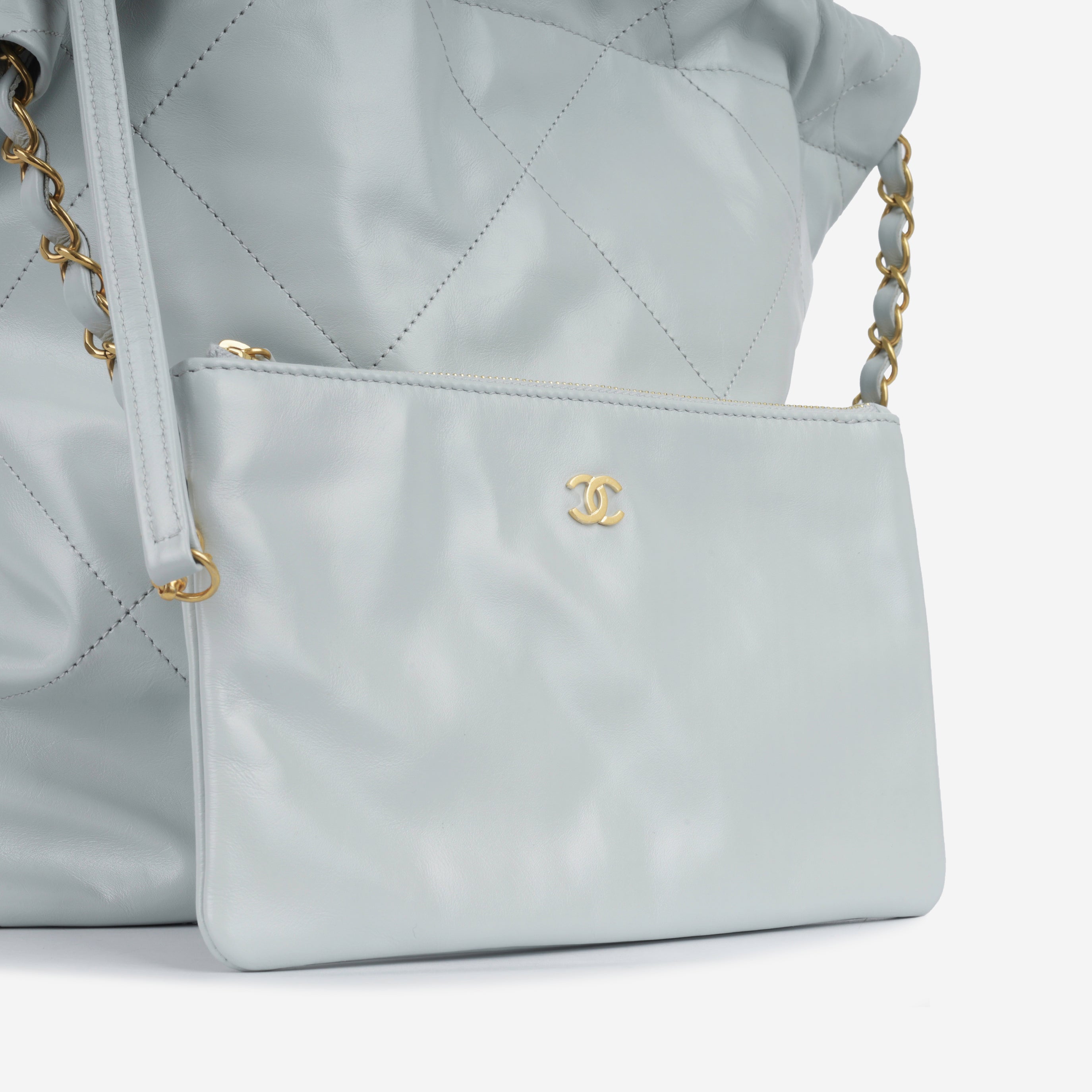 Chanel Small 22 Tote - Light Blue Calfskin | Gold Hardware