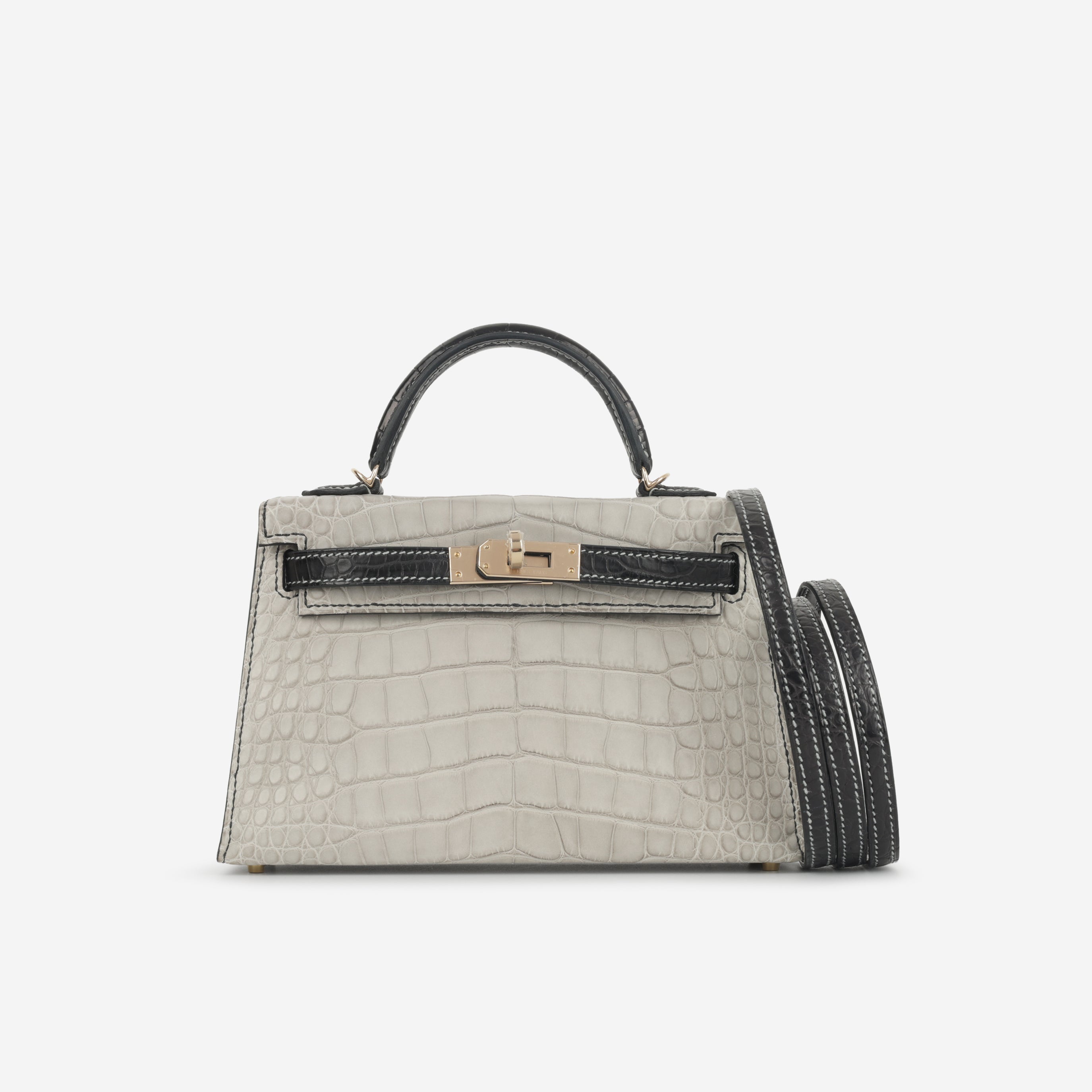 Hermès HSS Mini Kelly - Gris Perle / Black Matte Alligator | Permabrass Hardware