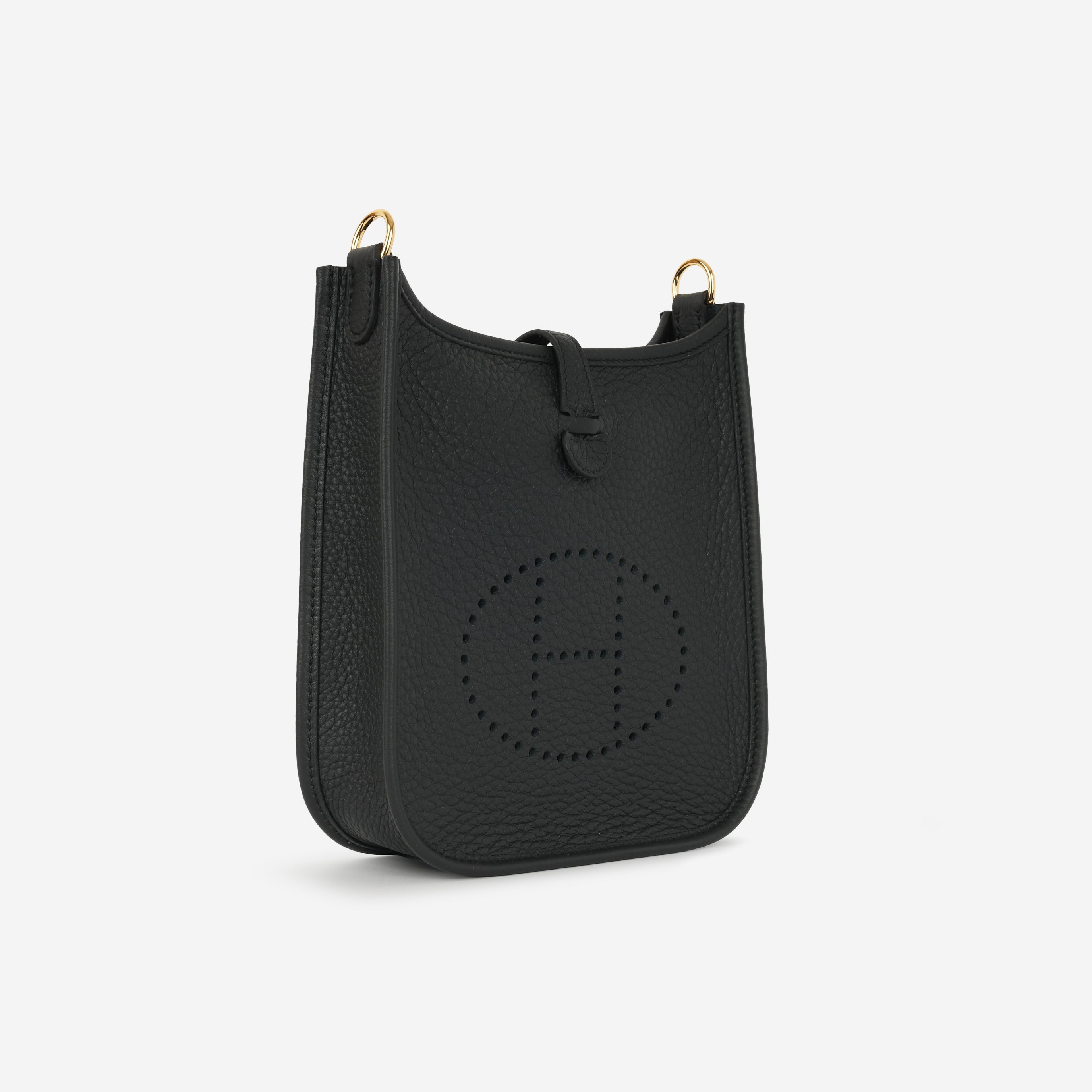 Hermès Mini Evelyne - Black Clemence / Gris Fume Strap | Gold Hardware