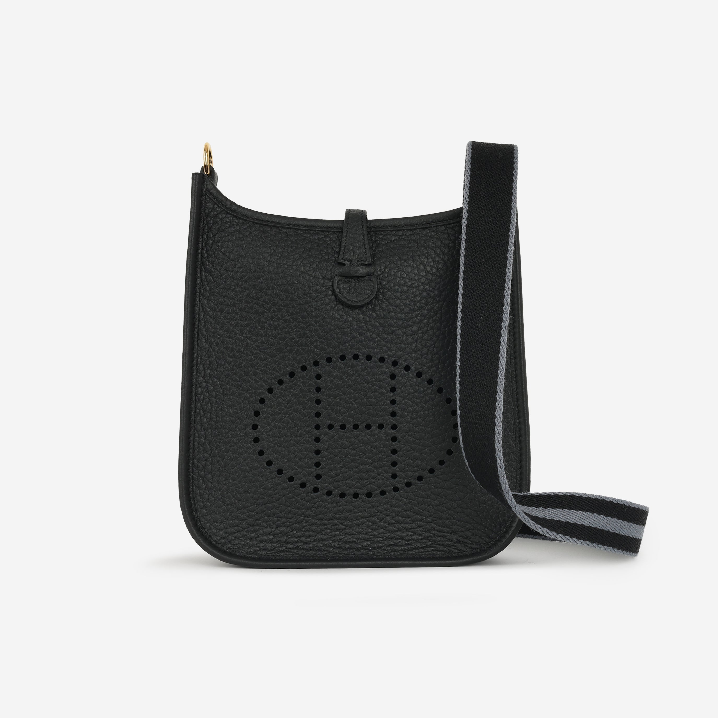 Hermès Mini Evelyne - Black Clemence / Gris Fume Strap | Gold Hardware