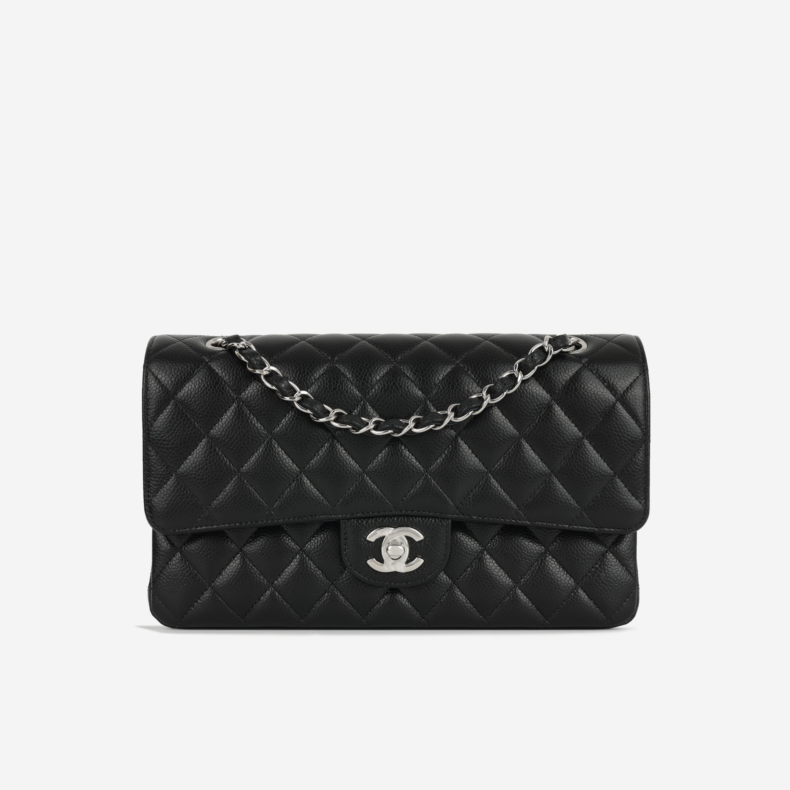 Medium Classic Flap - Black Caviar | Silver Hardware