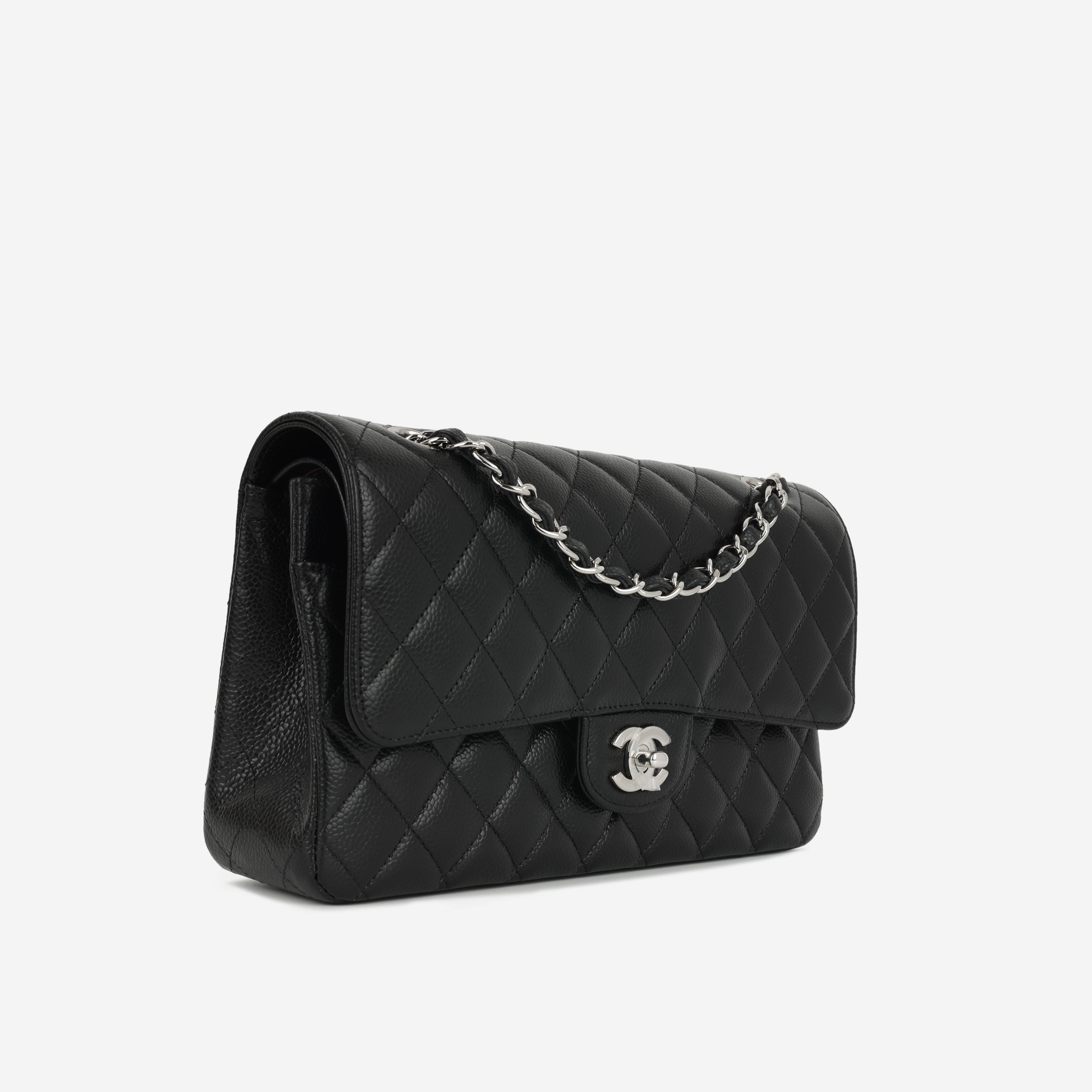 Medium Classic Flap - Black Caviar | Silver Hardware
