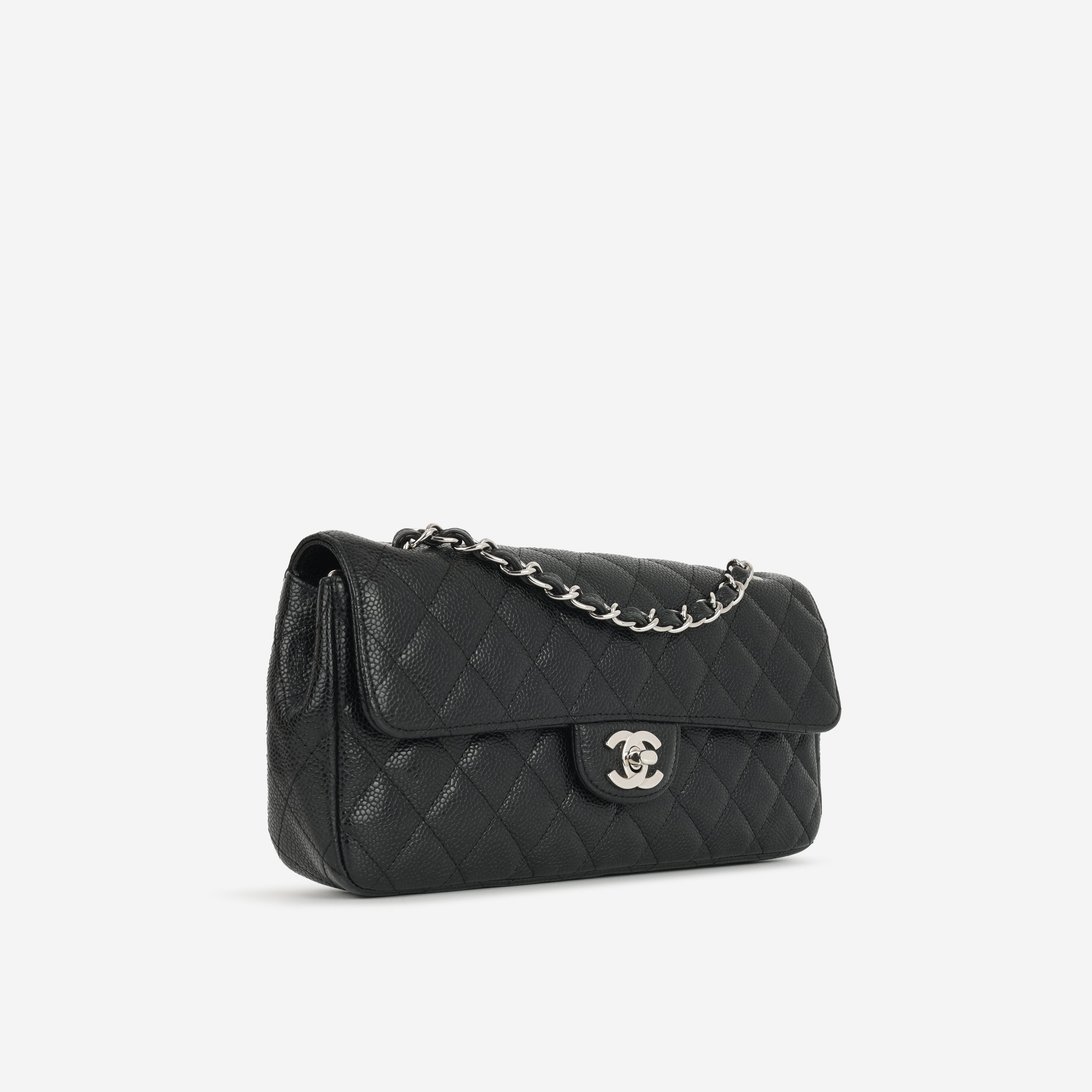 Chanel East West Flap Bag - Black Caviar | Silver Hardware