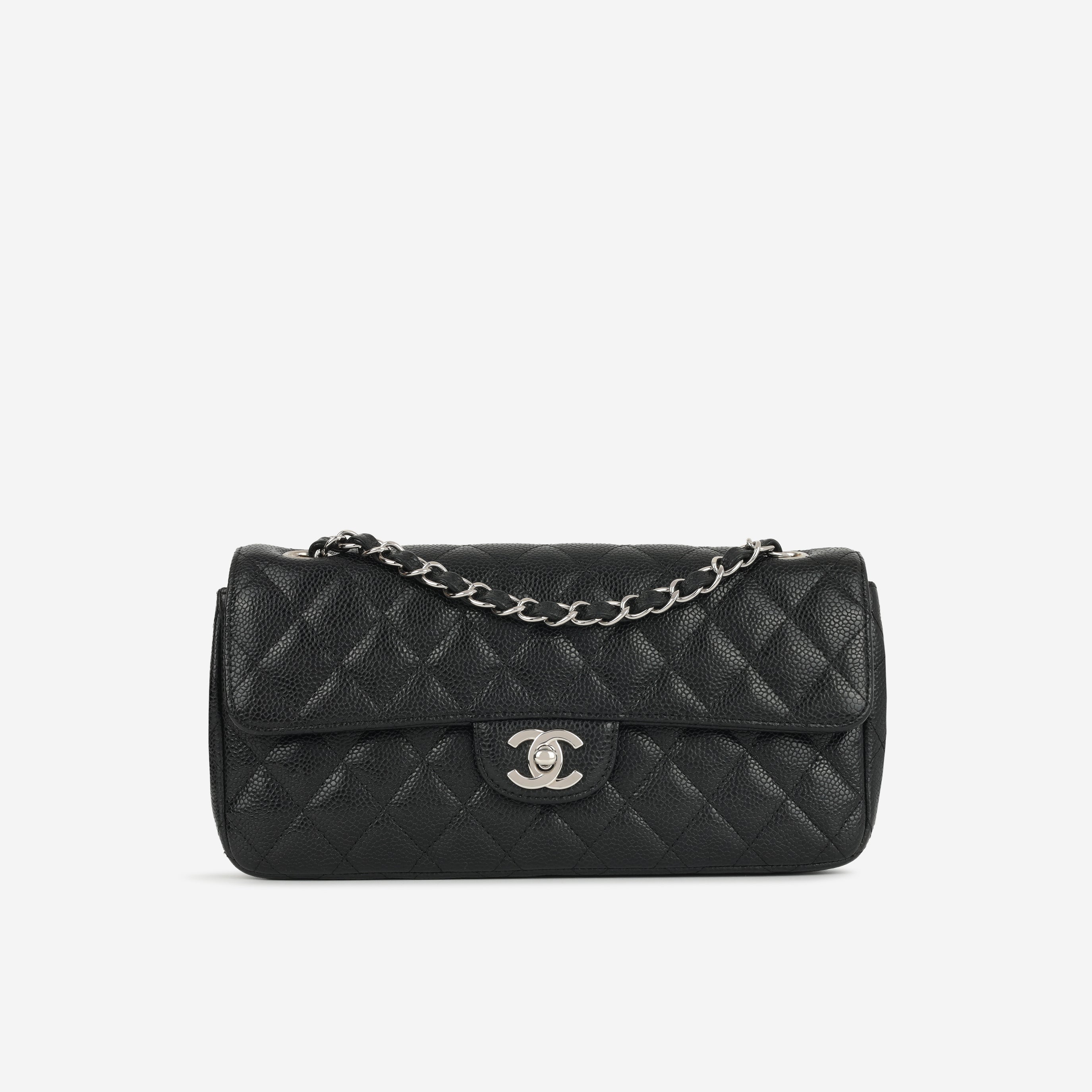 Chanel East West Flap Bag - Black Caviar | Silver Hardware