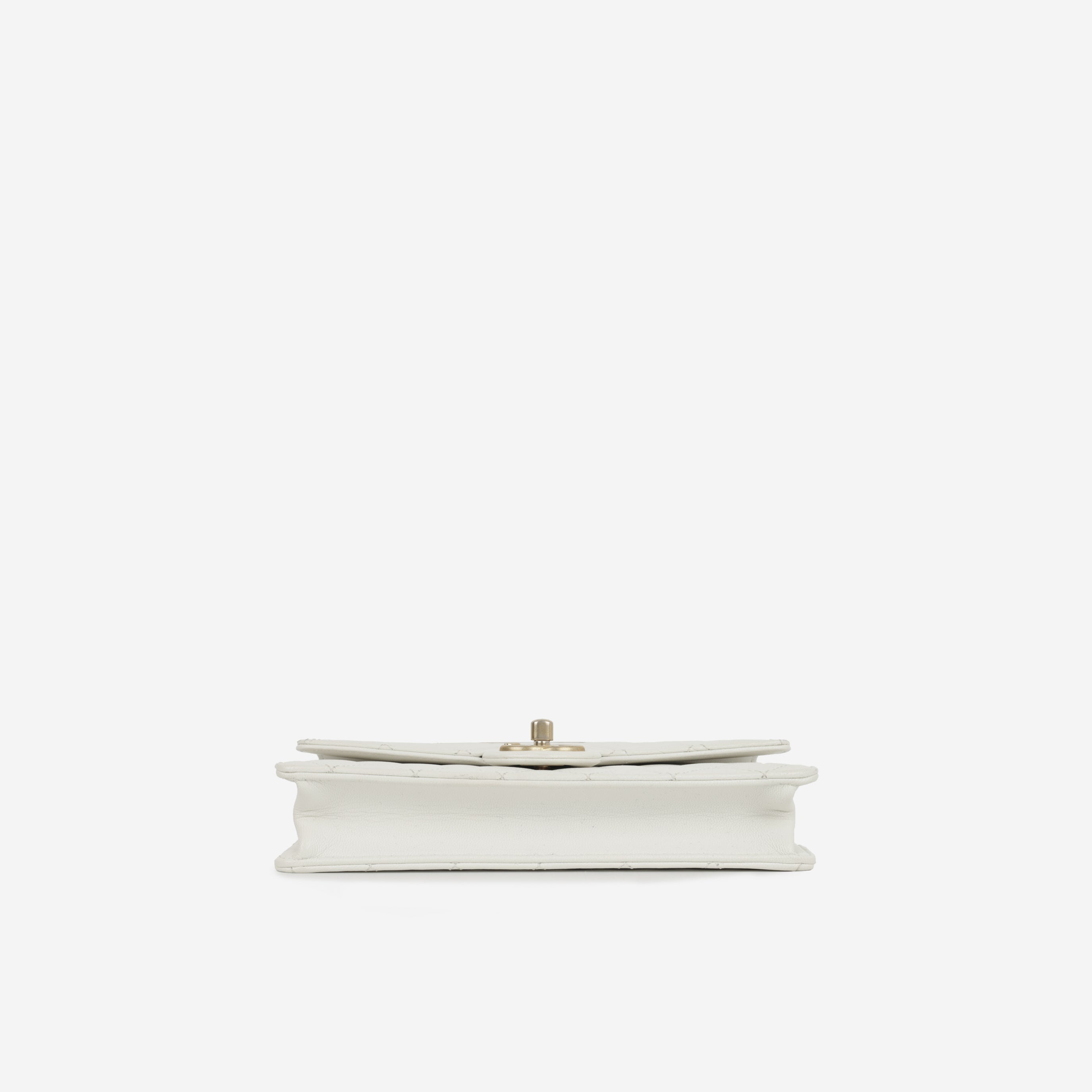 Chanel Medium Vertical Pearl Flap - White Calfskin | Antique Gold Hardware