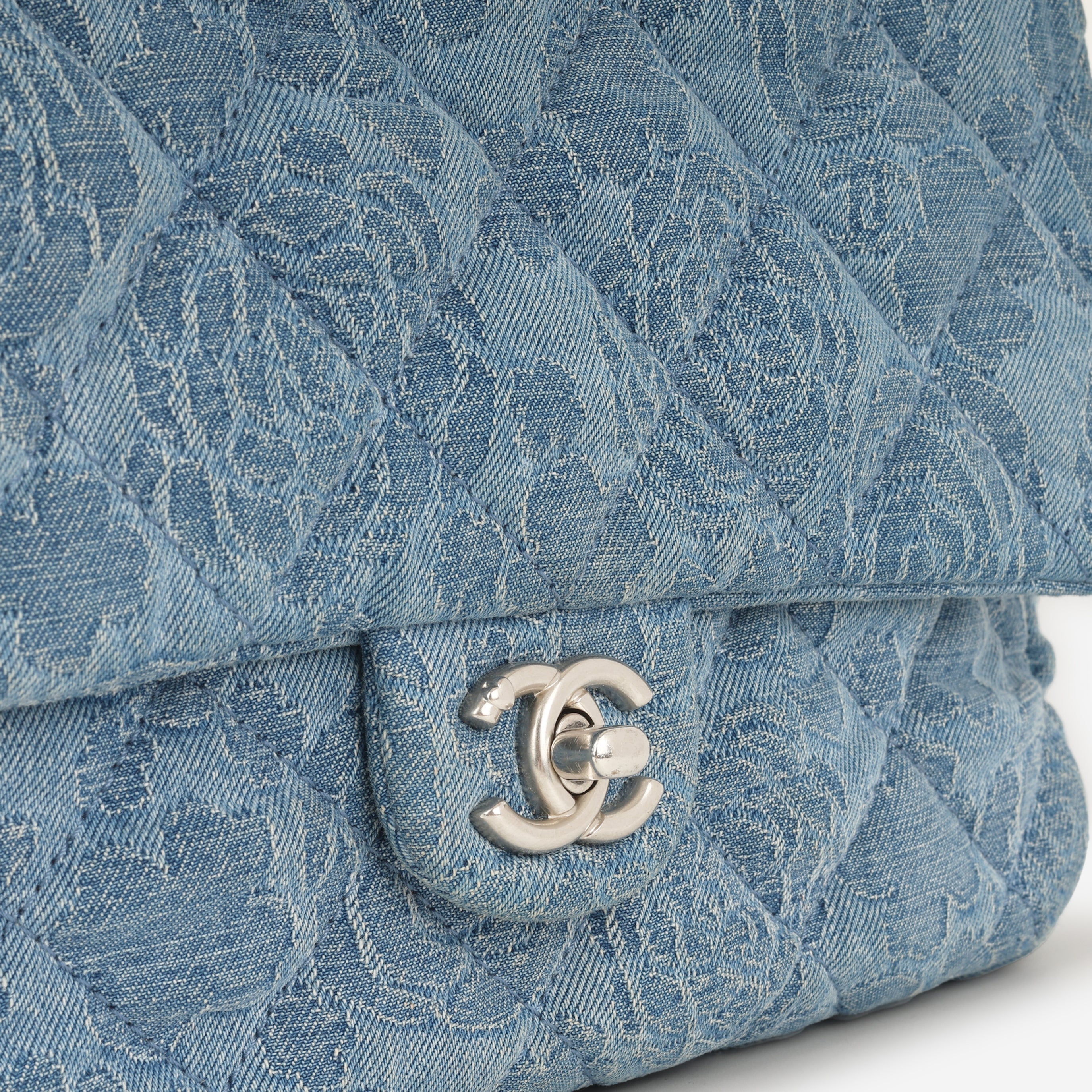 Chanel Mediun Denim Quilted Camellia Flap