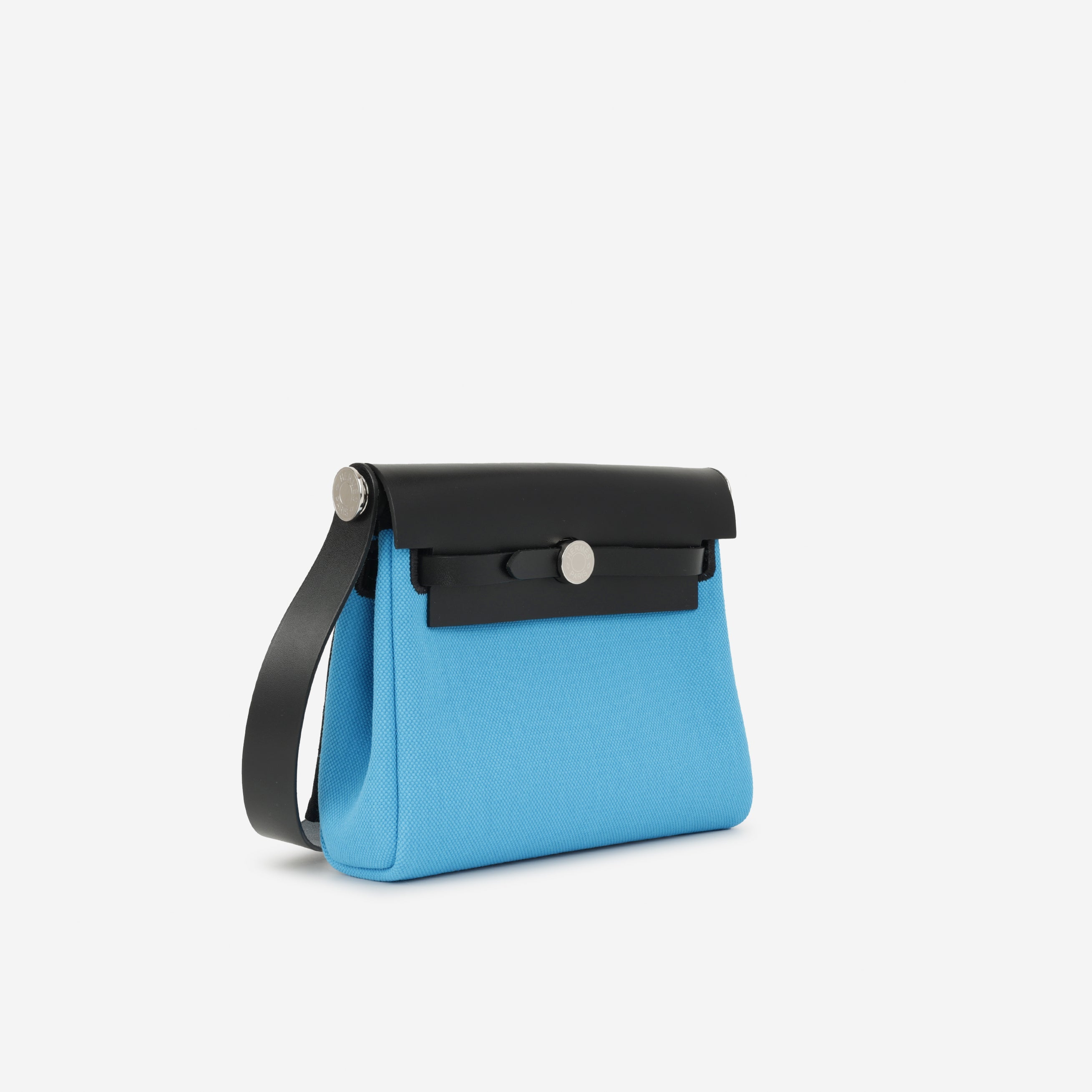 Hermès Mini Herbag 20 Bleu Riviera Canvas - Noir Hunter | Palladium Hardware