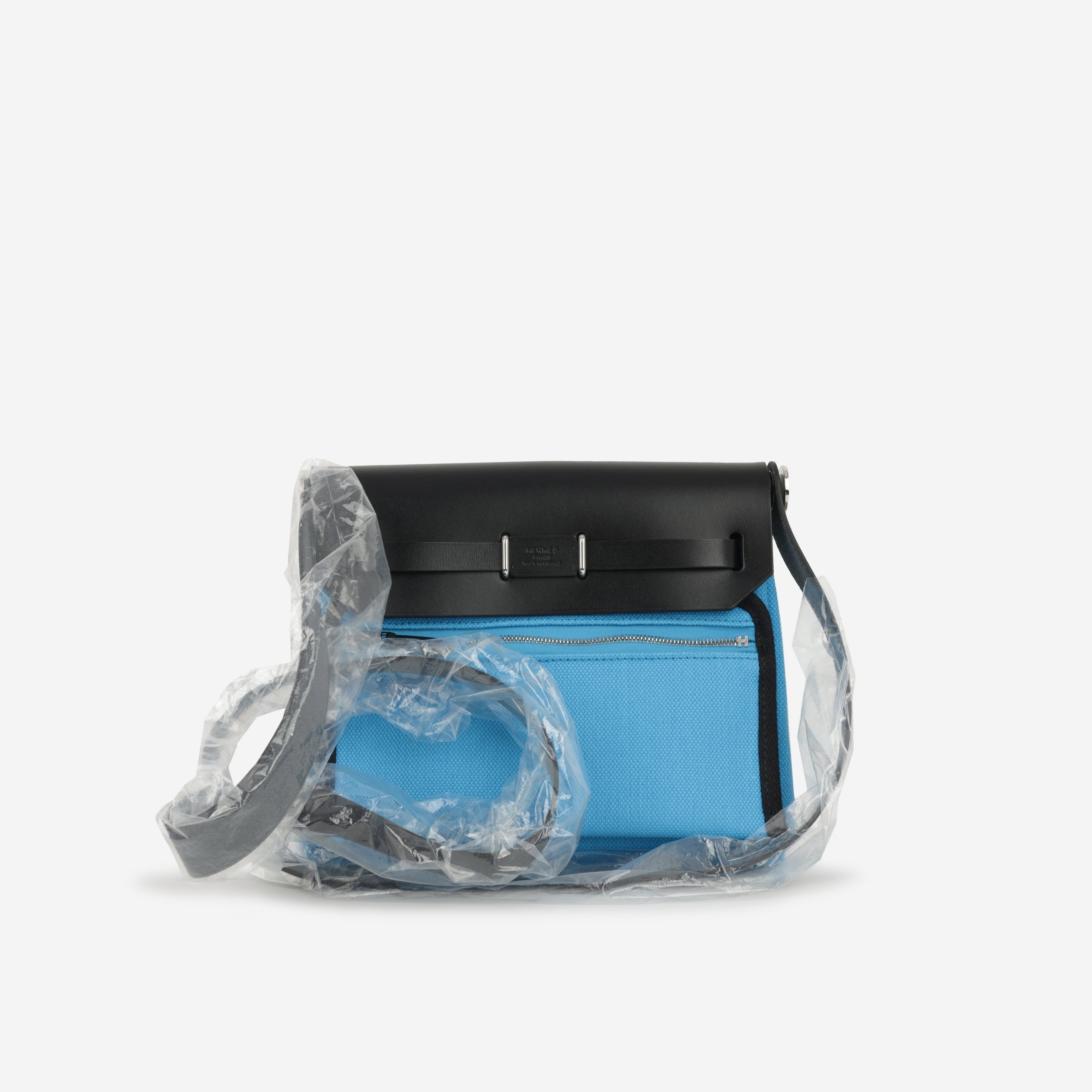 Hermès Mini Herbag 20 Bleu Riviera Canvas - Noir Hunter | Palladium Hardware
