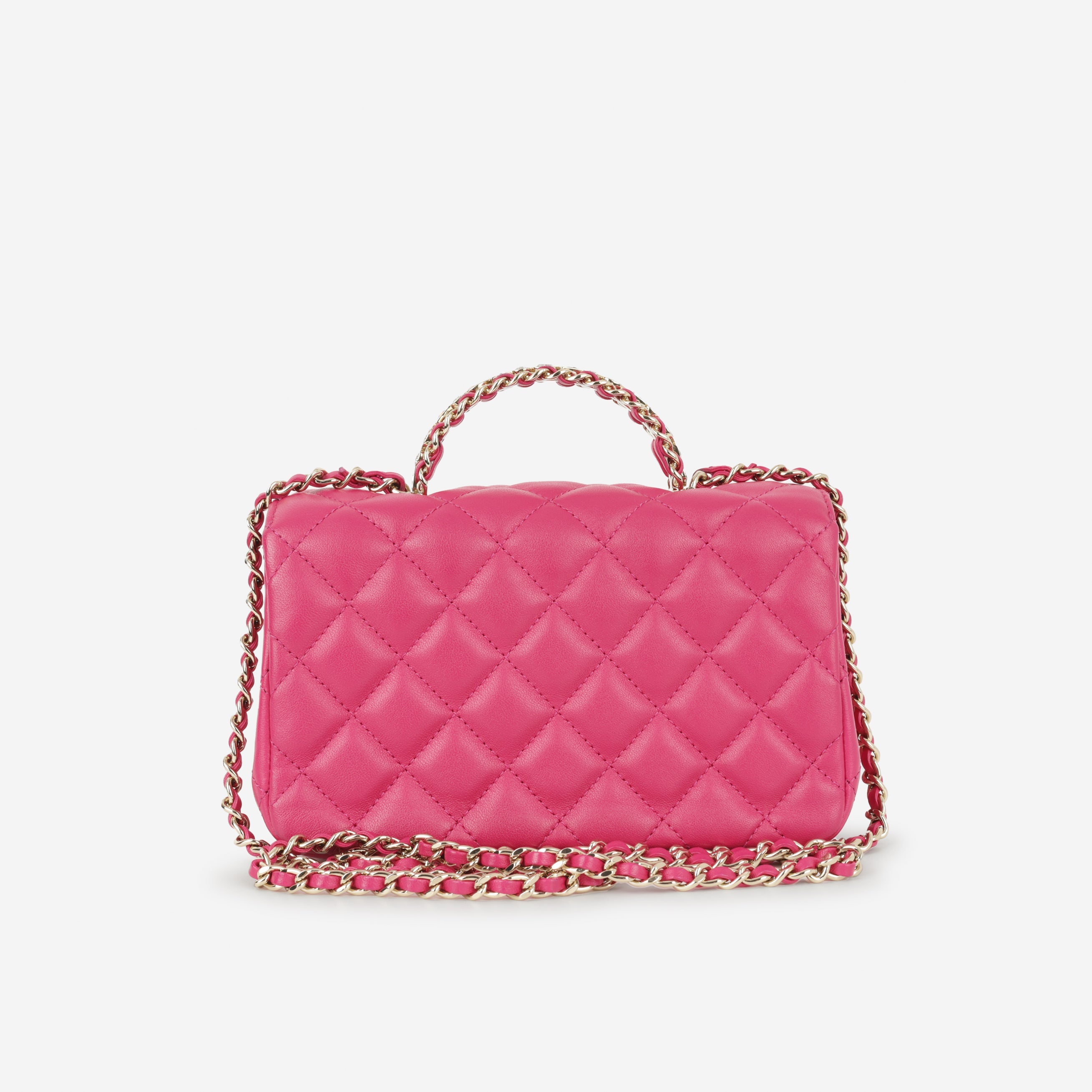 Chanel Mini Strass Top Handle Flap - Fuchsia Lambskin | Champagne Gold