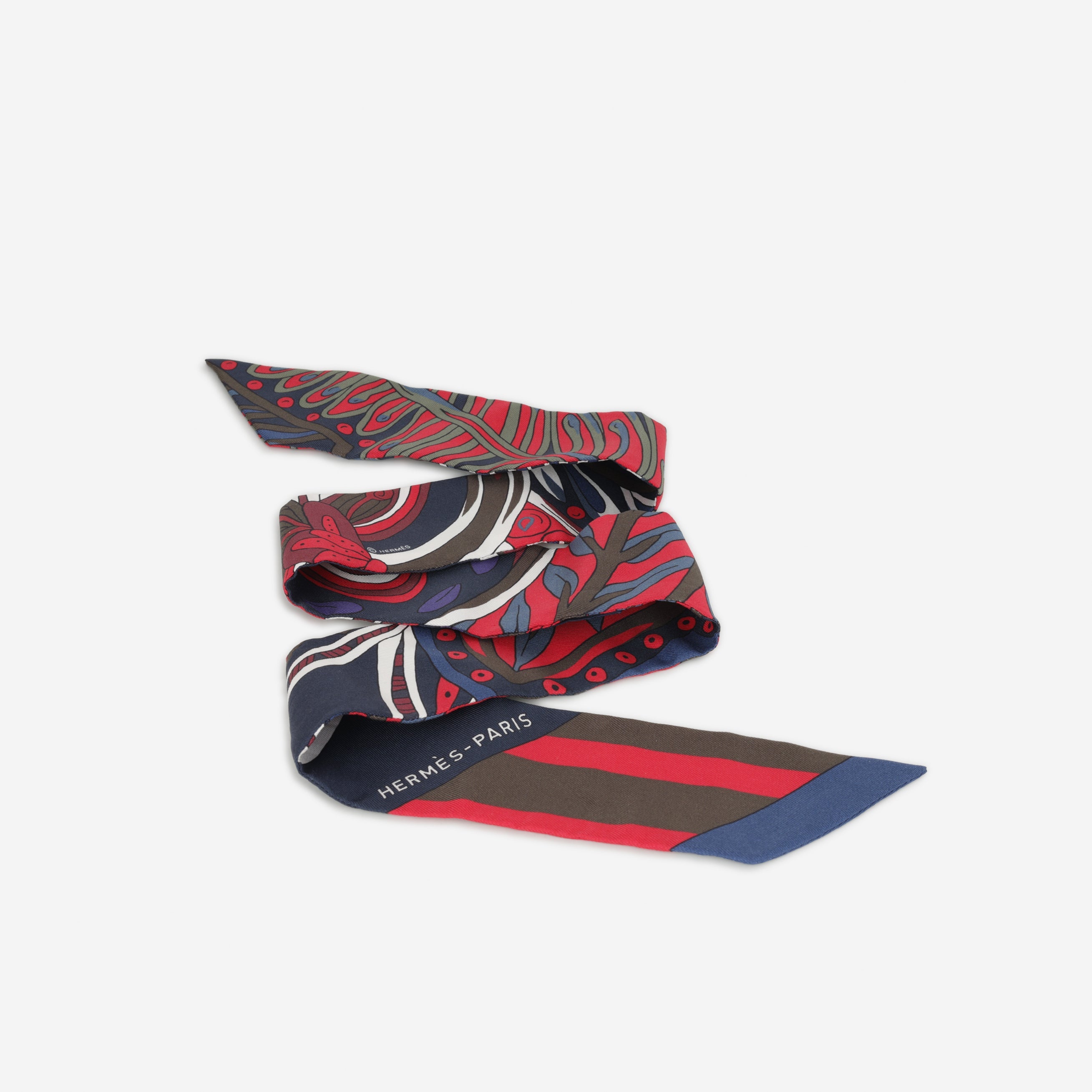 Hermès Twilly Le Jardin De La Maharani - Rouge / Navy / Brun / Blanc Silk