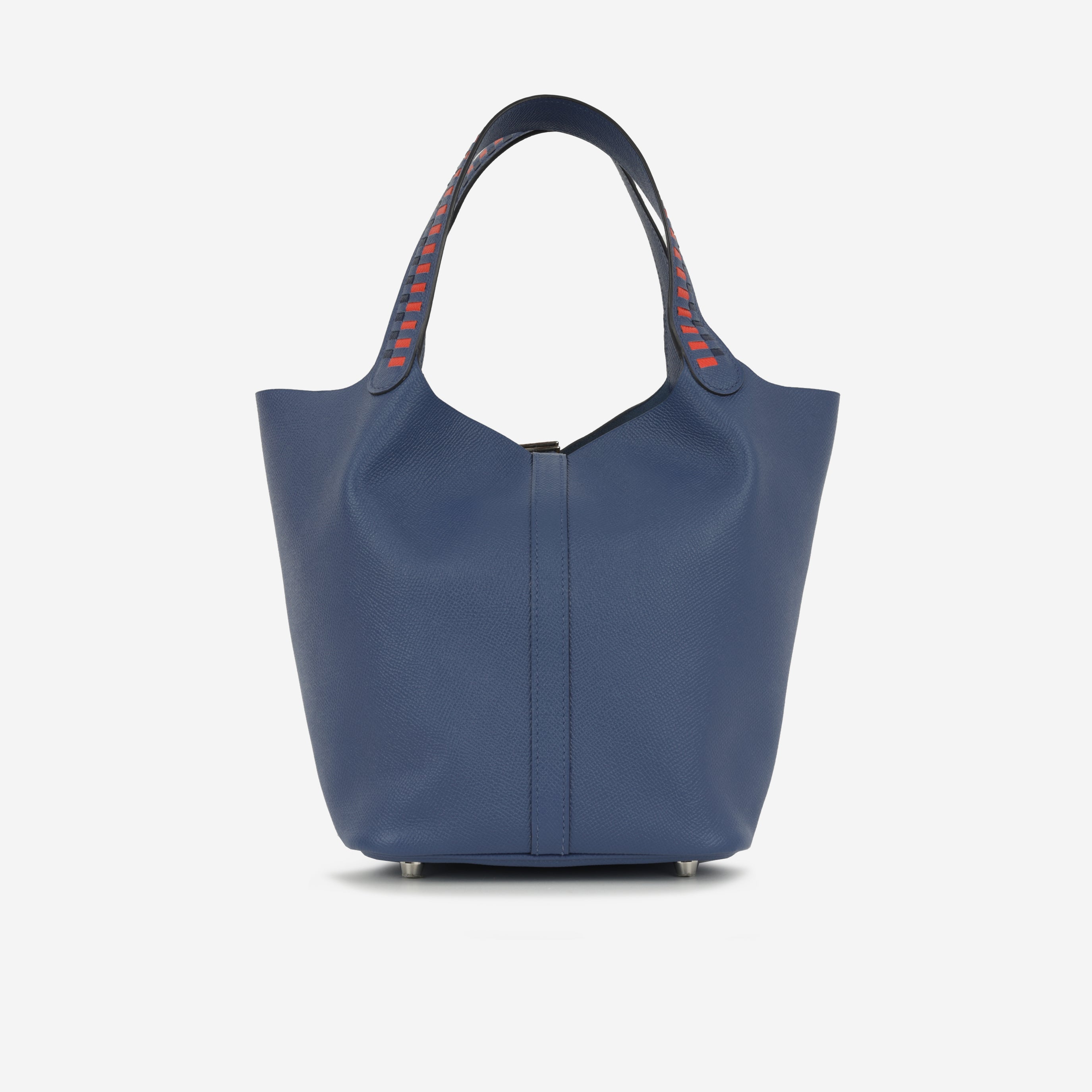 Hermès Picotin 22 Tressage De Cuir - Bleu Encre / Noir / Brique Epsom | Palladium Hardware