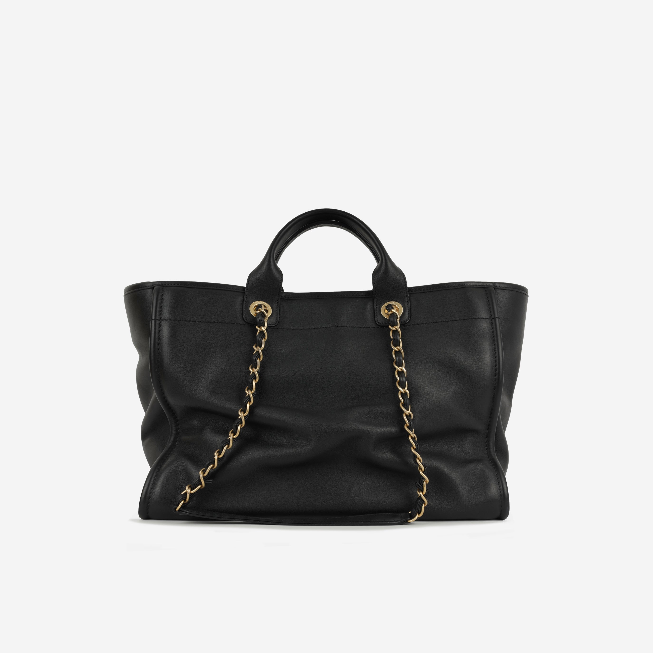 Chanel Large Deauville - Black Lambskin with Multicolor Logo | Antique Gold Hardware