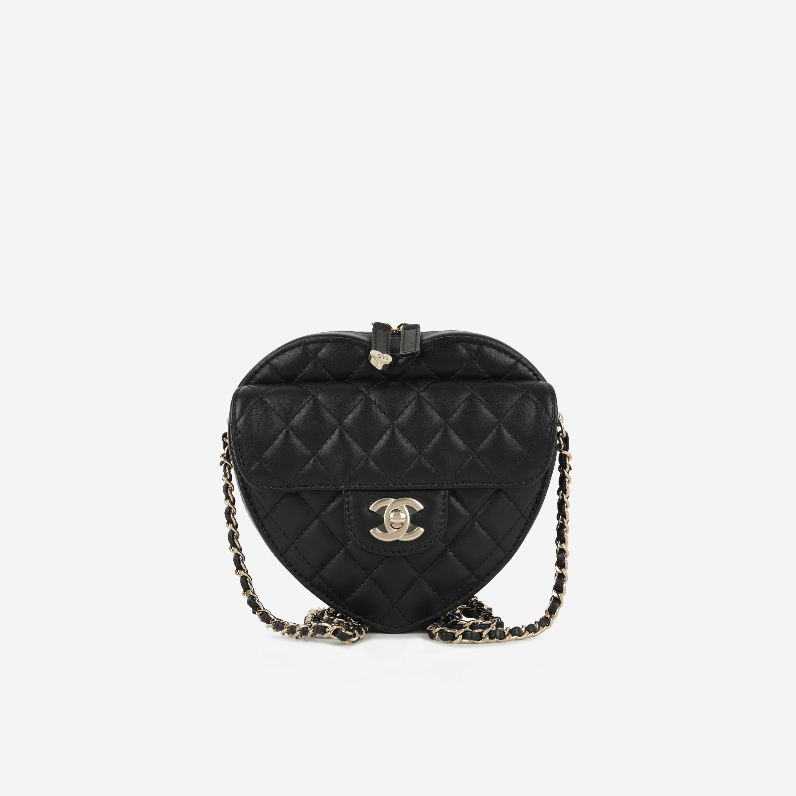 Chanel Large Heart Bag - Black Lambskin | Champane gold hardware