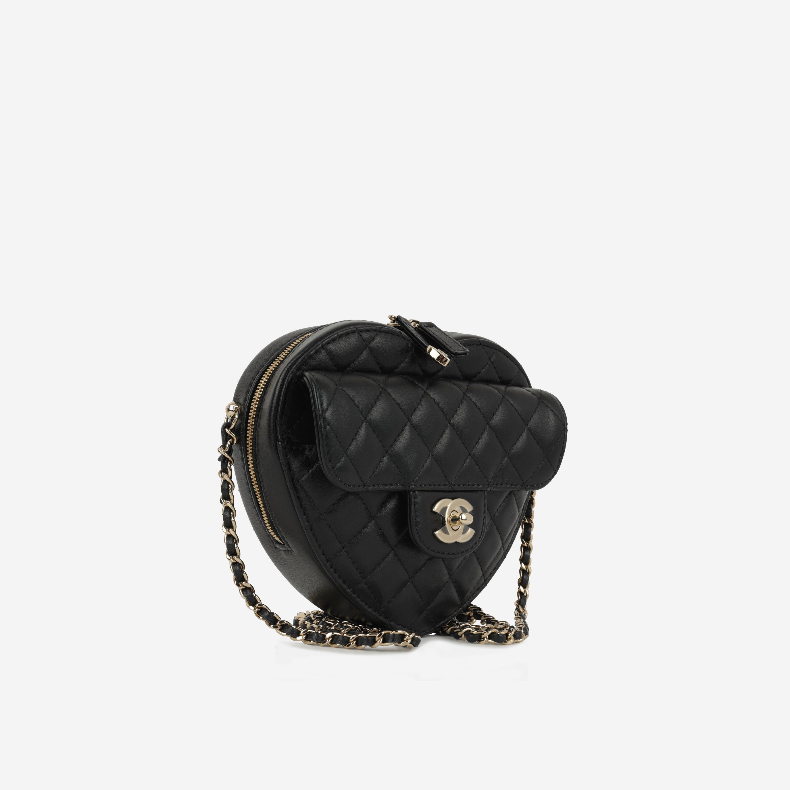 Chanel Large Heart Bag - Black Lambskin | Champane gold hardware