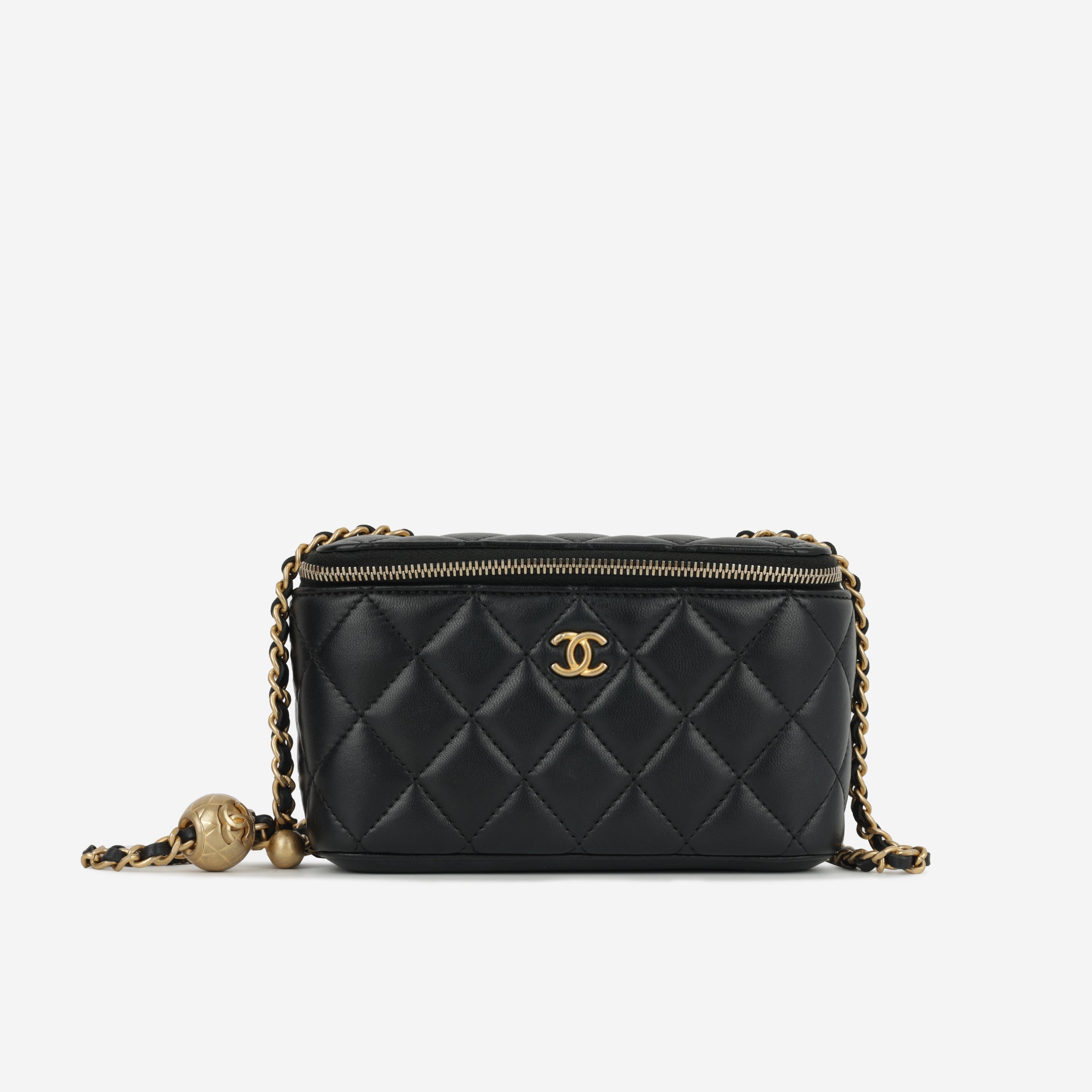 Small Vanity on Chain Pearl Crush - Black Lambskin | Antique Gold Hardware