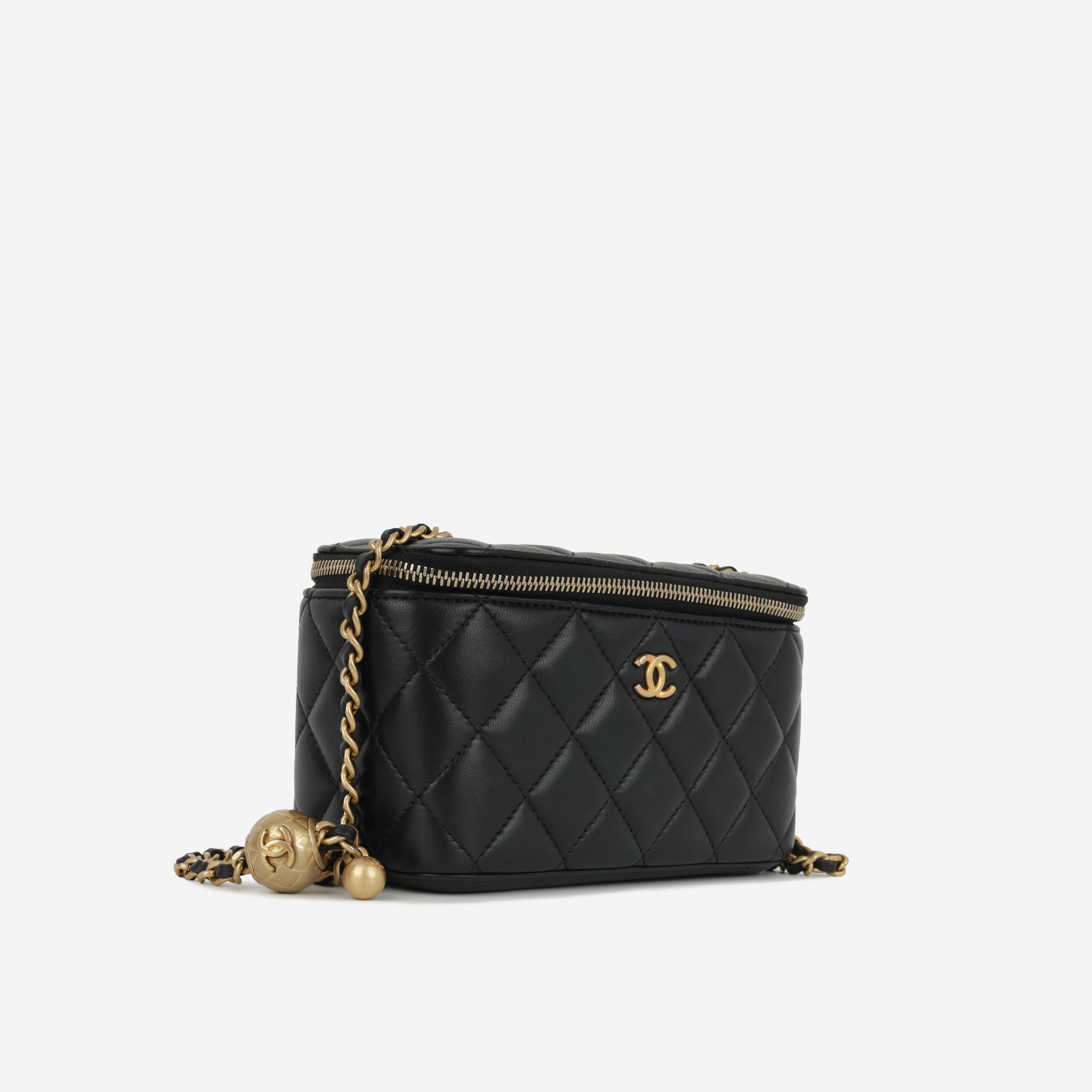 Small Vanity on Chain Pearl Crush - Black Lambskin | Antique Gold Hardware