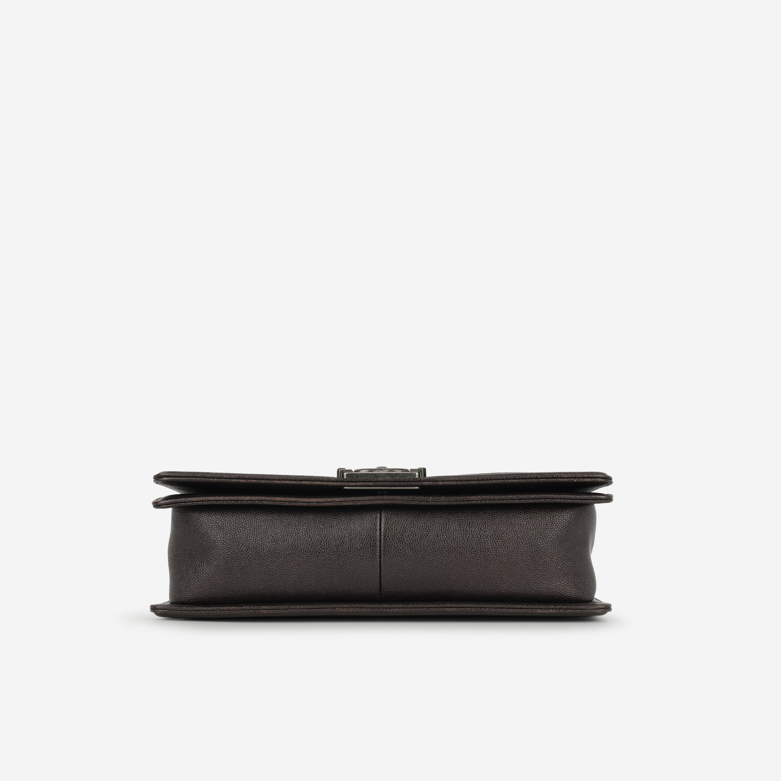 Chanel New Medium Boy Bag - Dark Brown Chevron | Ruthenium Hardware