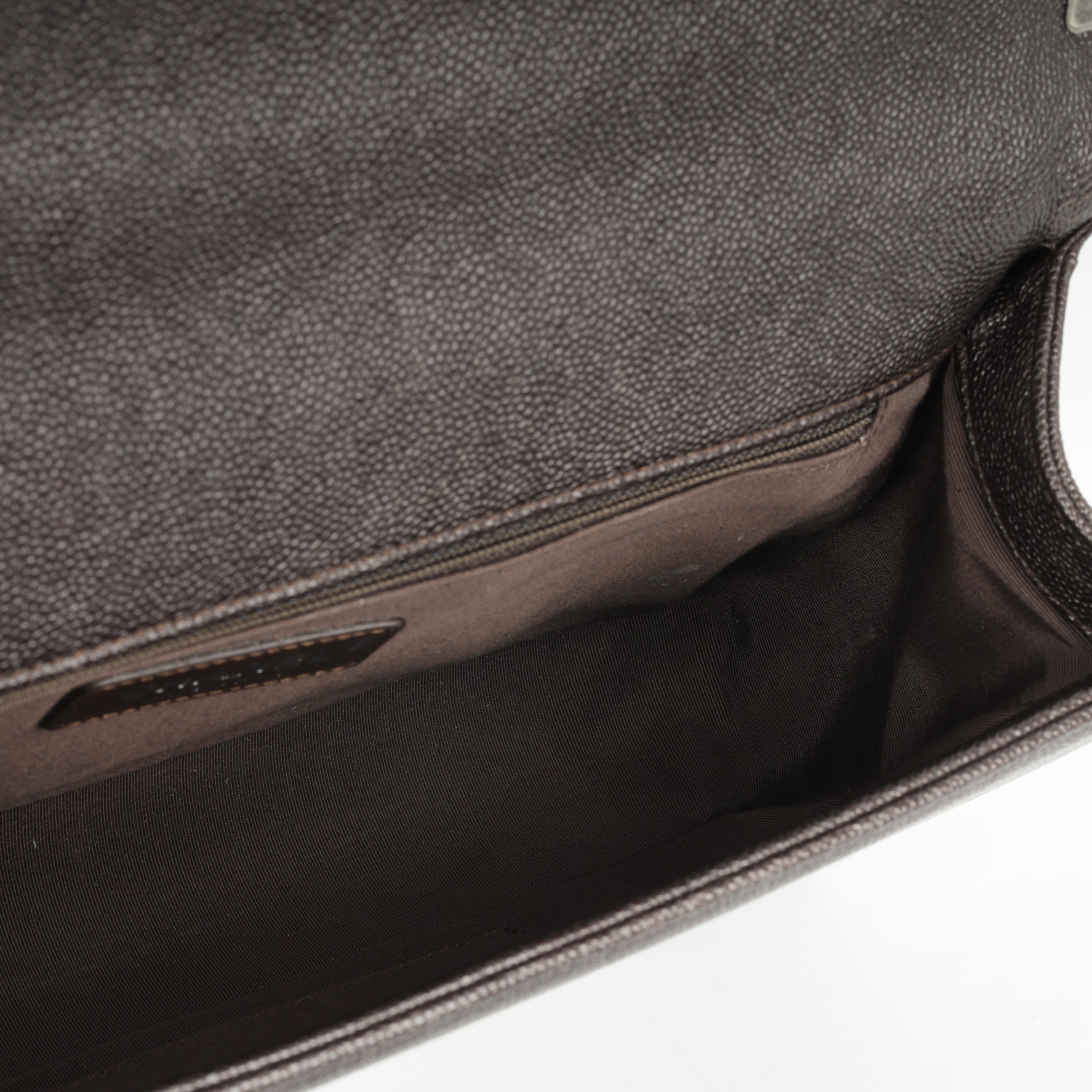 Chanel New Medium Boy Bag - Dark Brown Chevron | Ruthenium Hardware