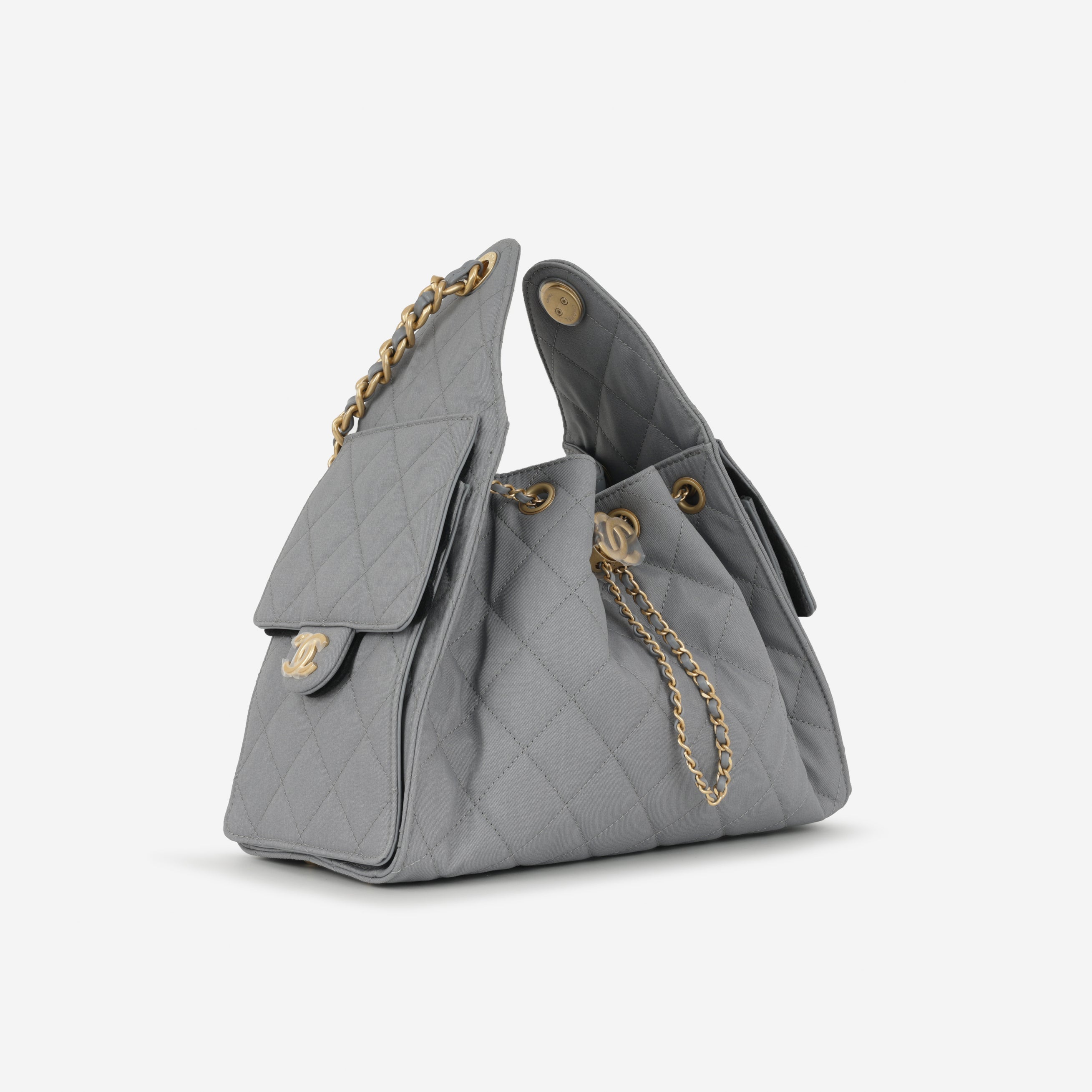 Chanel Small 25 Hobo - Grey Coated Canvas | Antique Gold Hardware