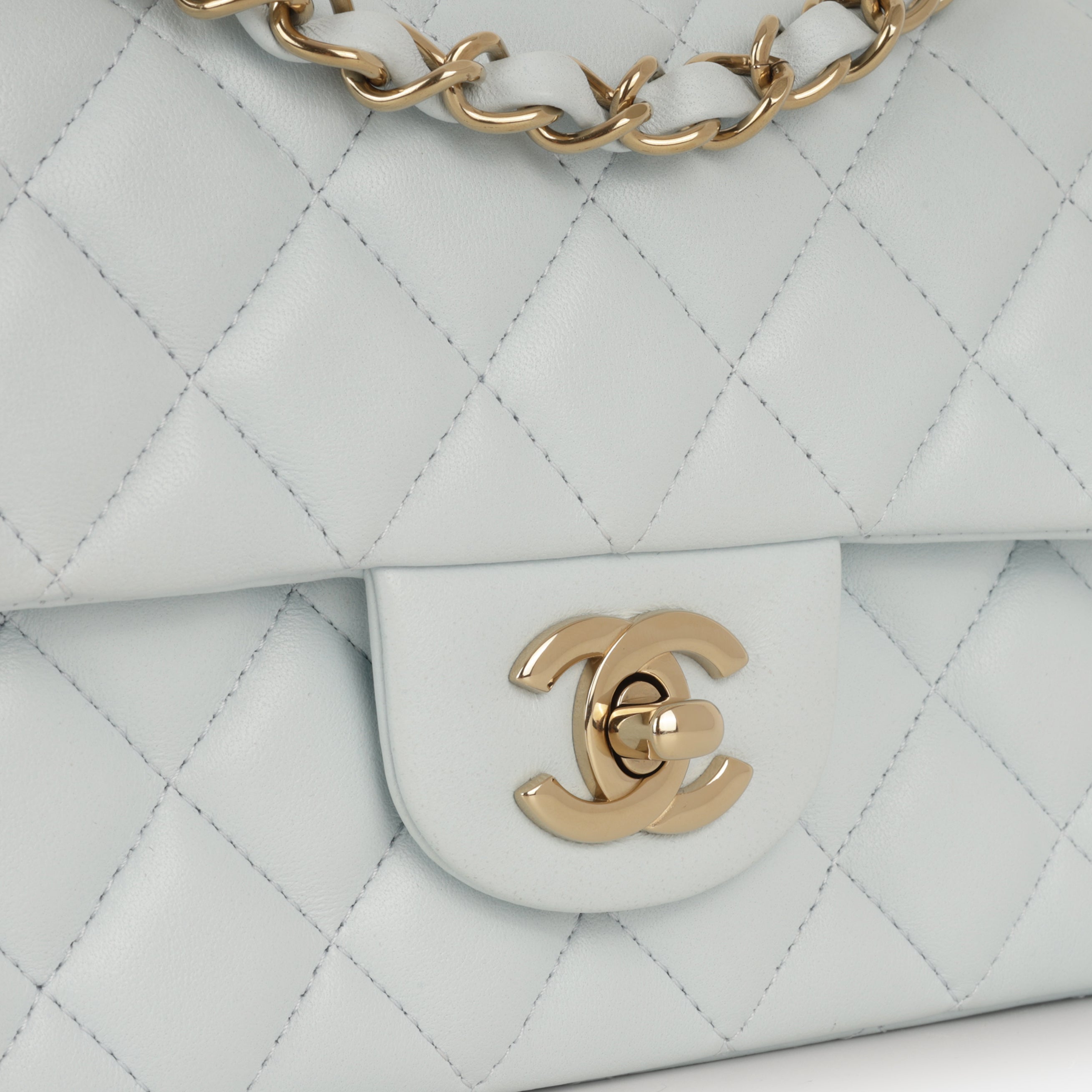 Chanel Mini Rectangular - Baby Blue Lambskin | Champagne Gold Hardware