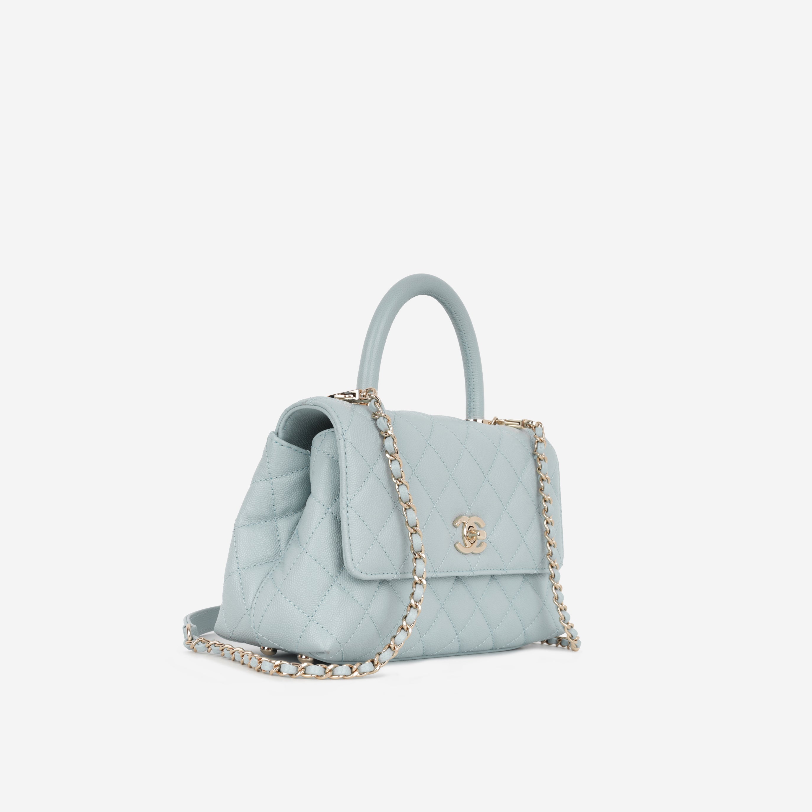 Chanel Small Coco Handle - Tiffany Blue Caviar | Champagne Gold Hardware