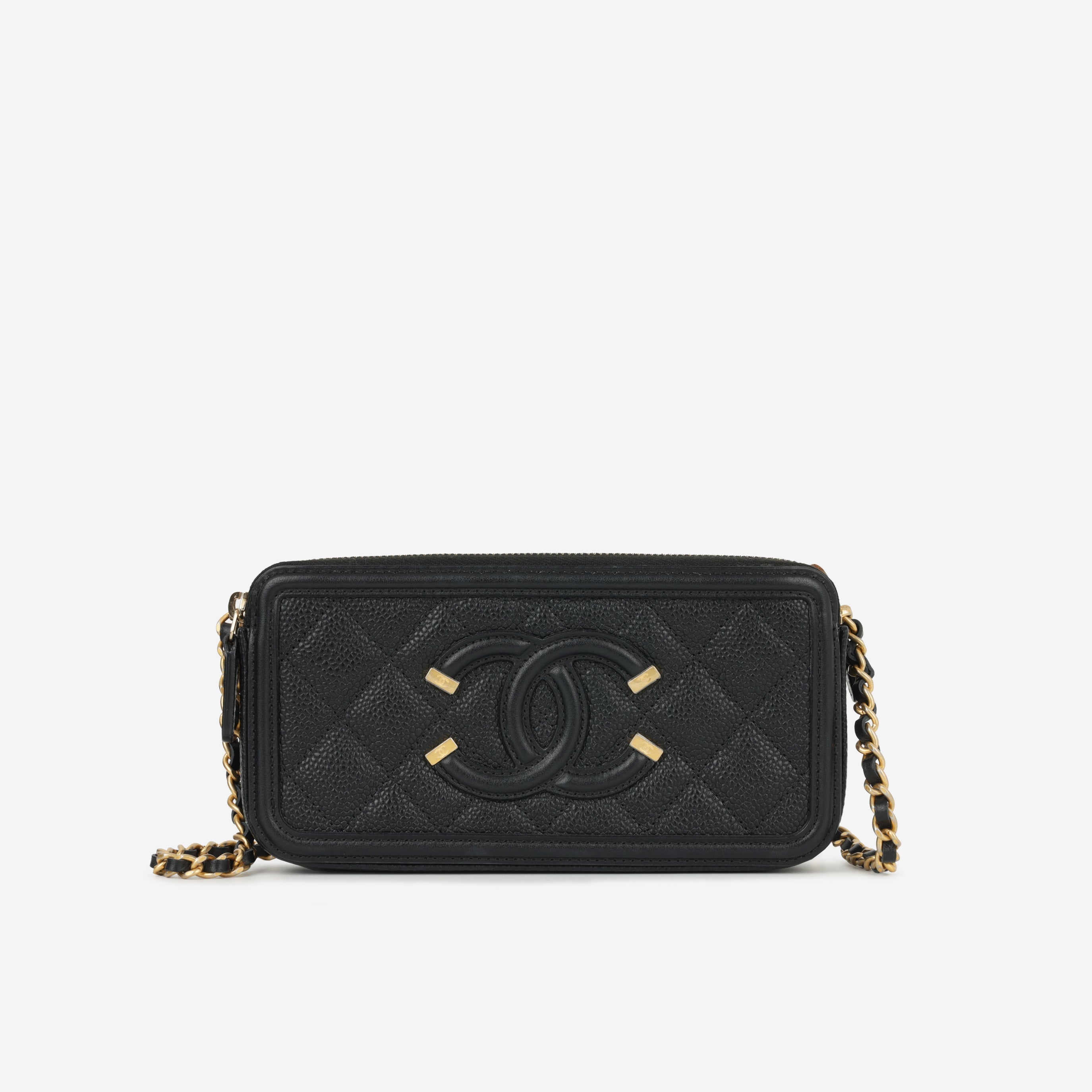 Chanel CC Filigree Clutch on Chain - Black Caviar | Gold Hardware