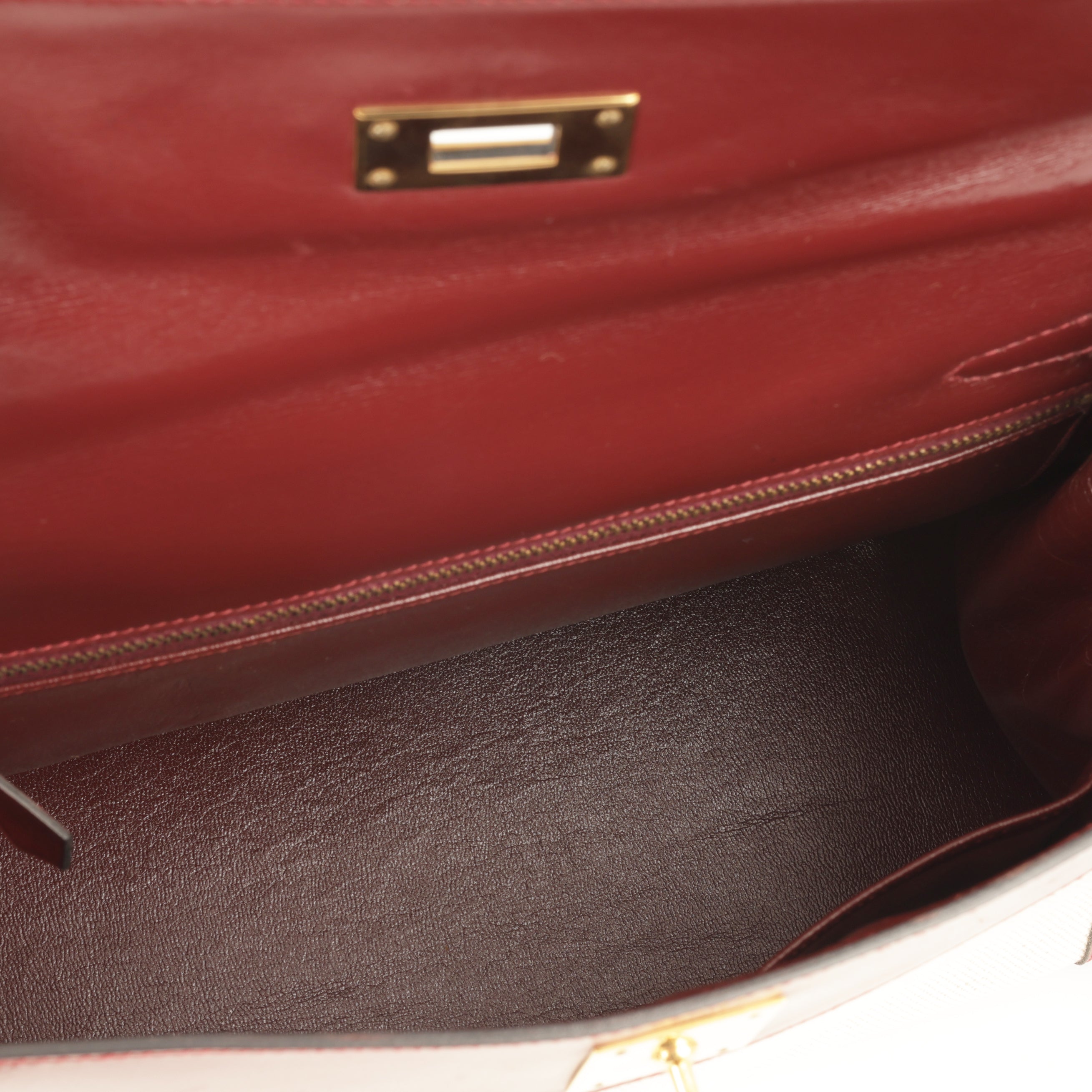 Hermès Vintage Kelly 28 - Bordeaux Box Calf / Ecru toile | Gold Hardware