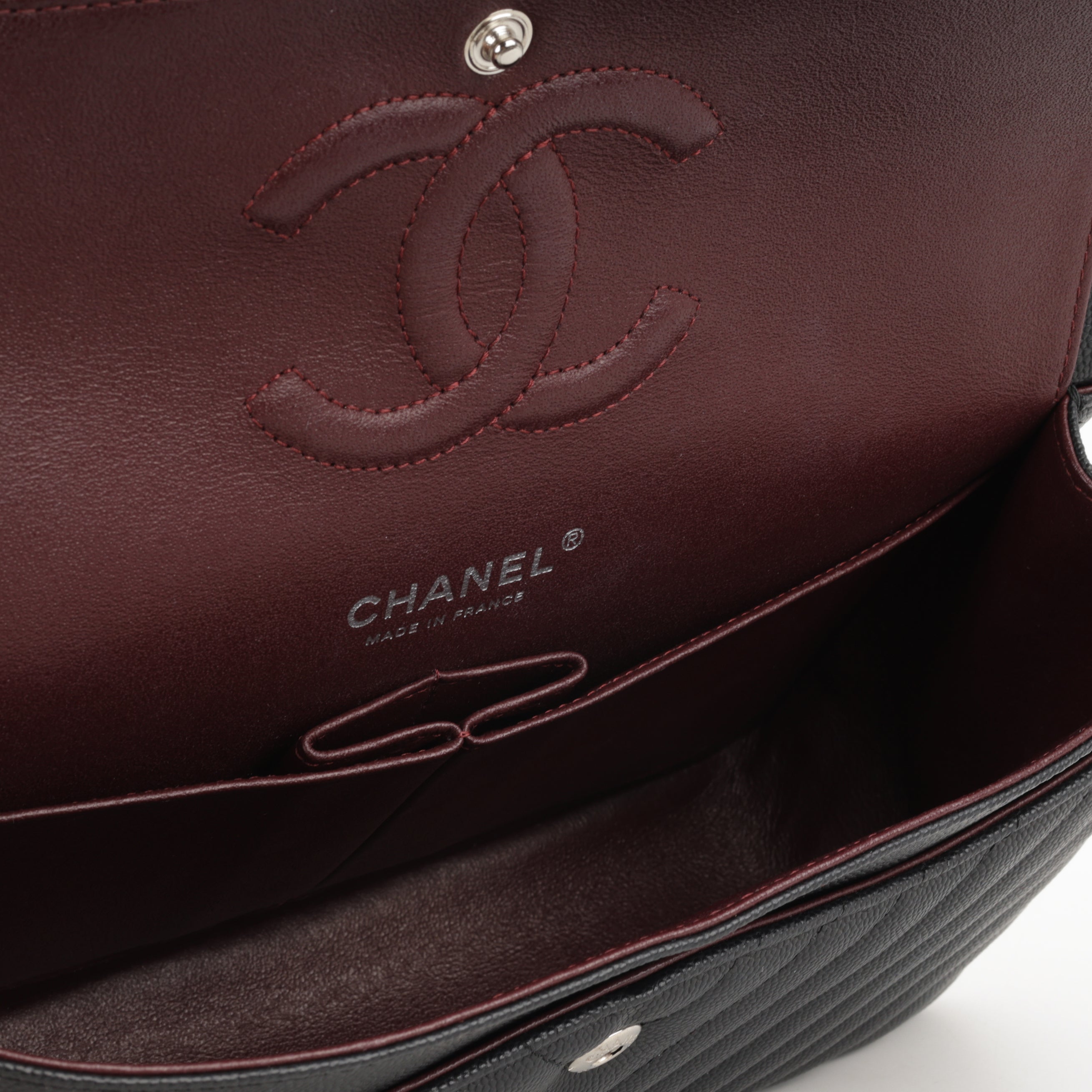 Chanel Medium Classic Flap - Black Chevron | Silver Hardware