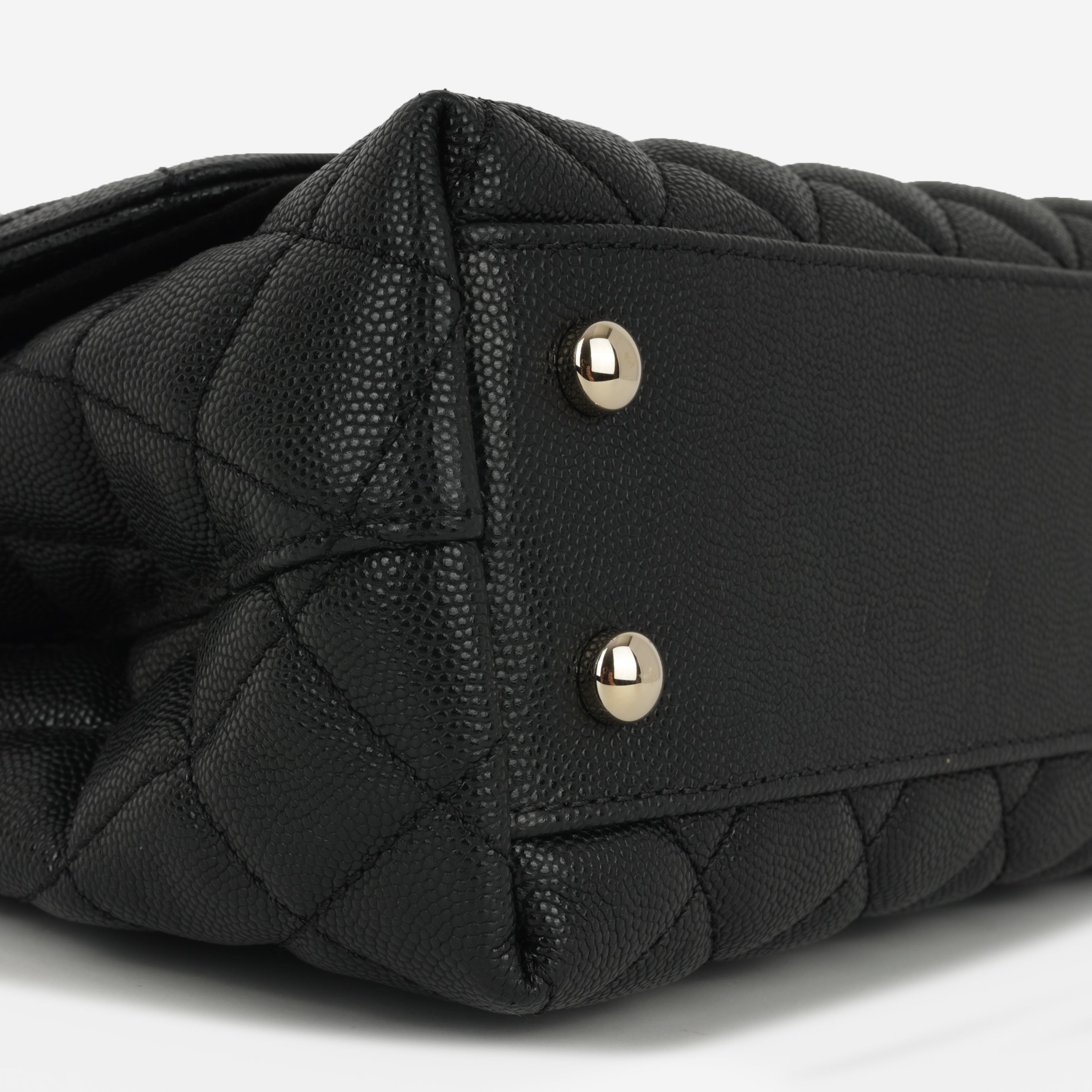 Chanel Small Coco Handle - Black Caviar / Burgundy Lizard Handle | Champagne Gold Hardware