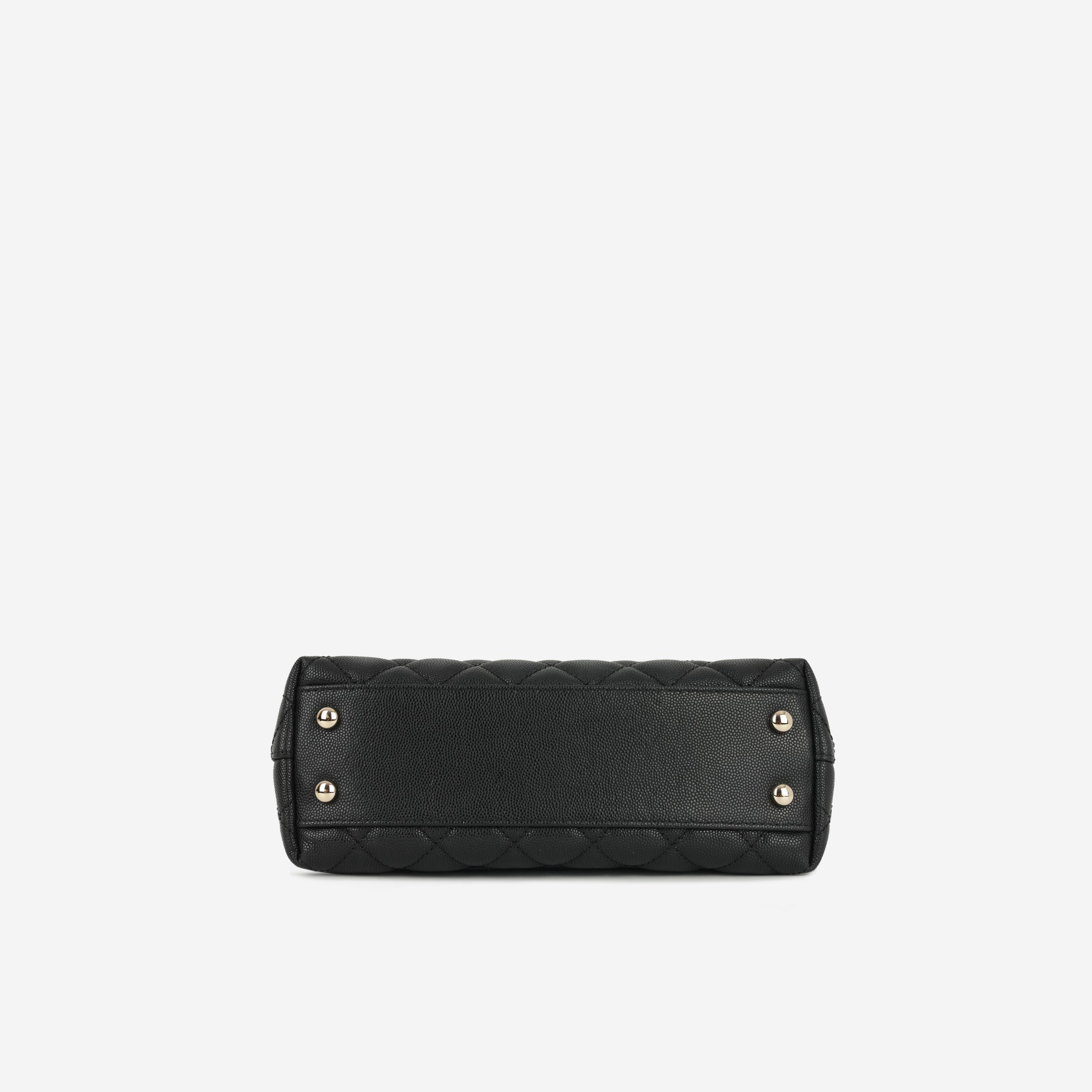 Chanel Small Coco Handle - Black Caviar / Burgundy Lizard Handle | Champagne Gold Hardware