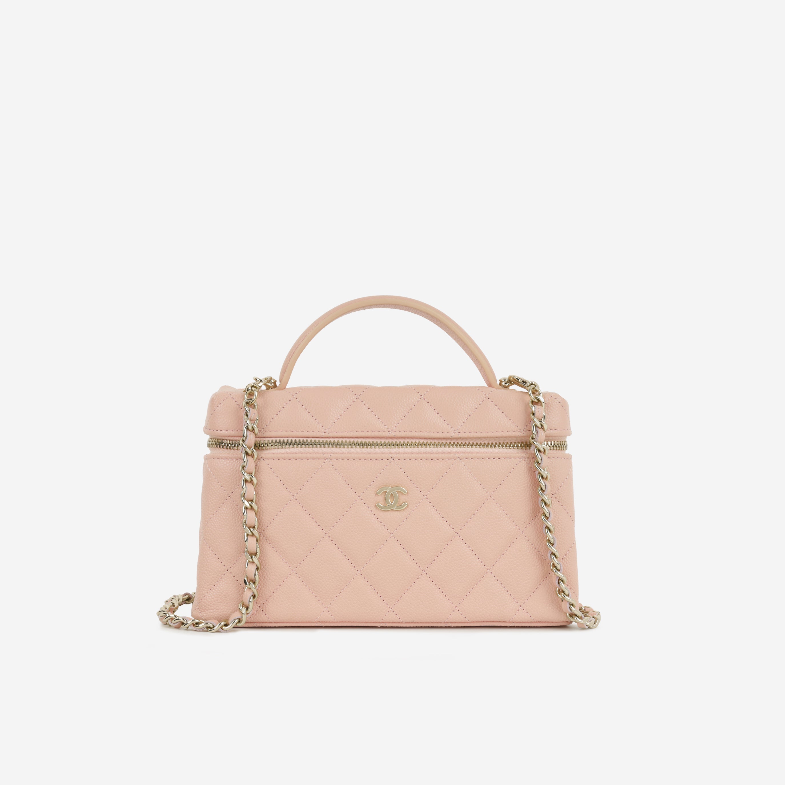 Chanel Top Handle Vanity With Chain - Pink Caviar | Champagne Gold Hardware