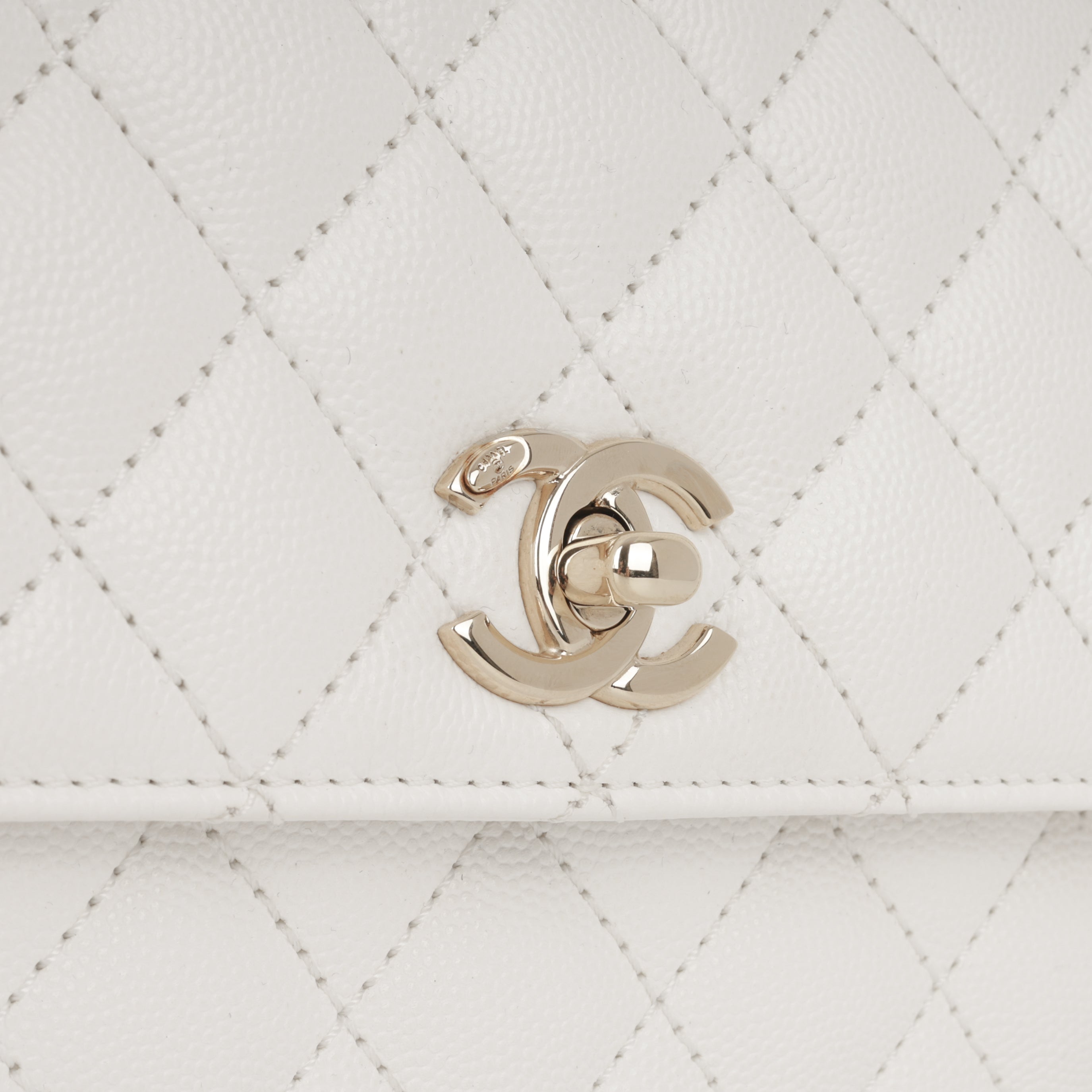 Chanel Small Coco Handle - White Caviar | Champagne Gold Hardware