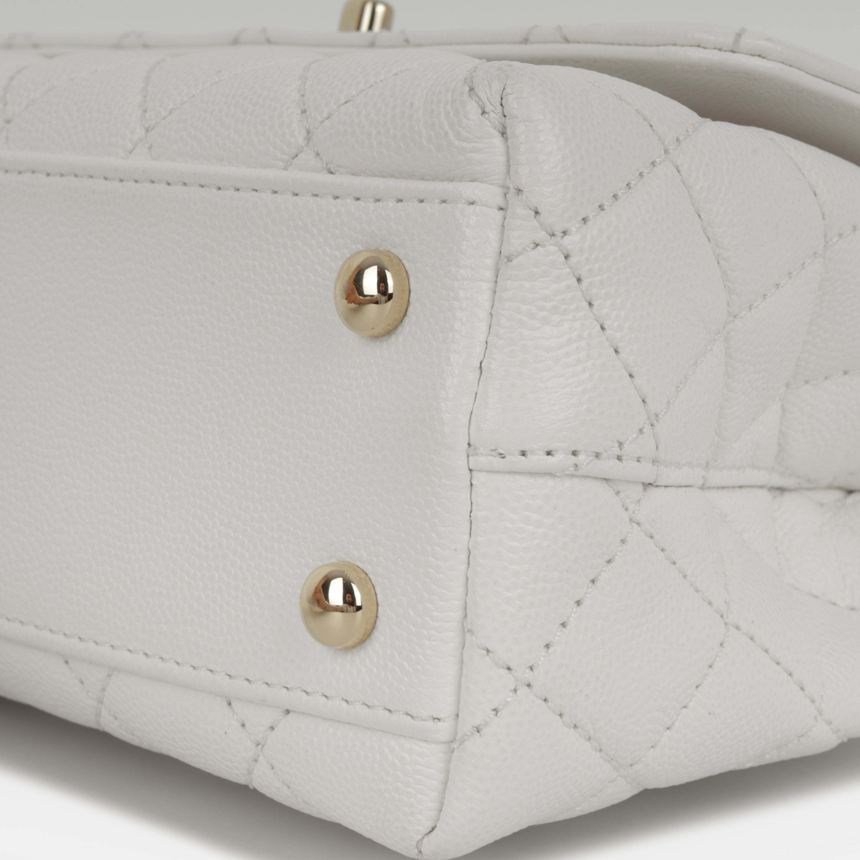 Chanel Small Coco Handle - White Caviar | Champagne Gold Hardware